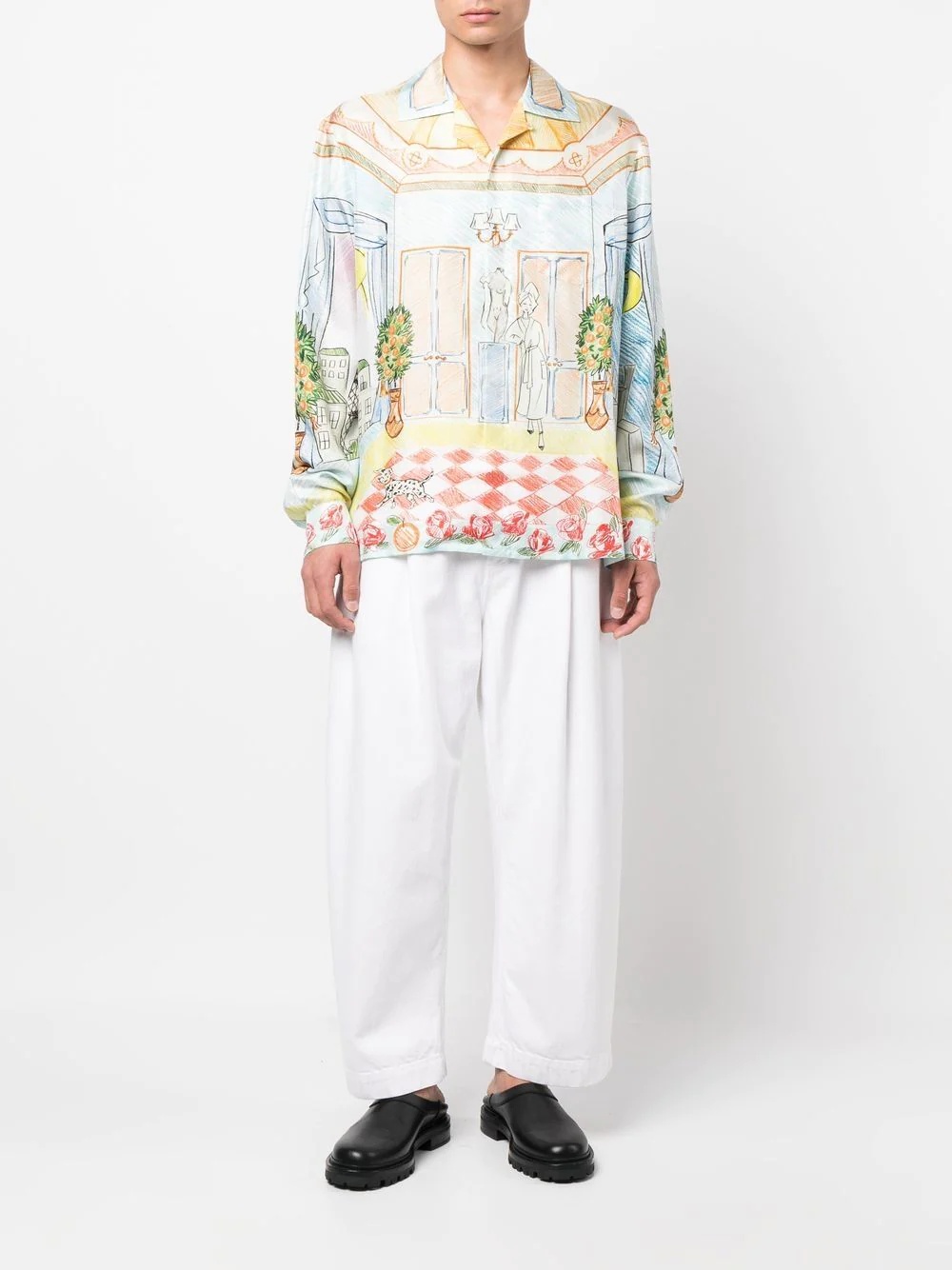 illustration-style print silk shirt - 2