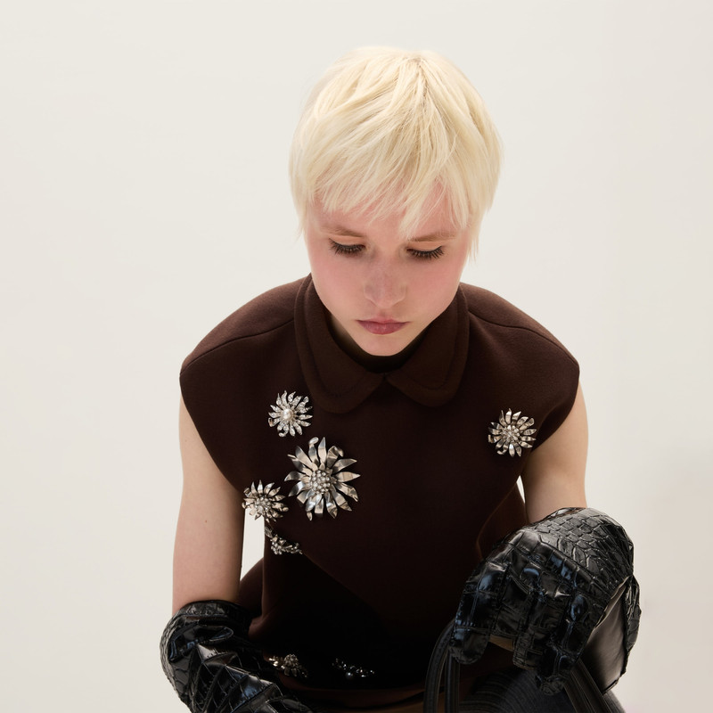 Miu Miu Metal brooches with crystals and pearl outlook