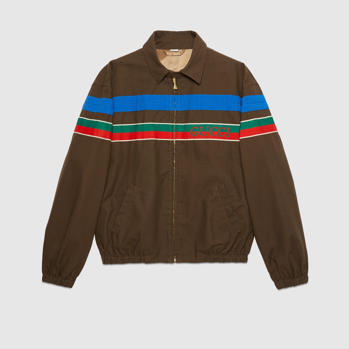 Cotton zip-up jacket with Gucci stripe - 1