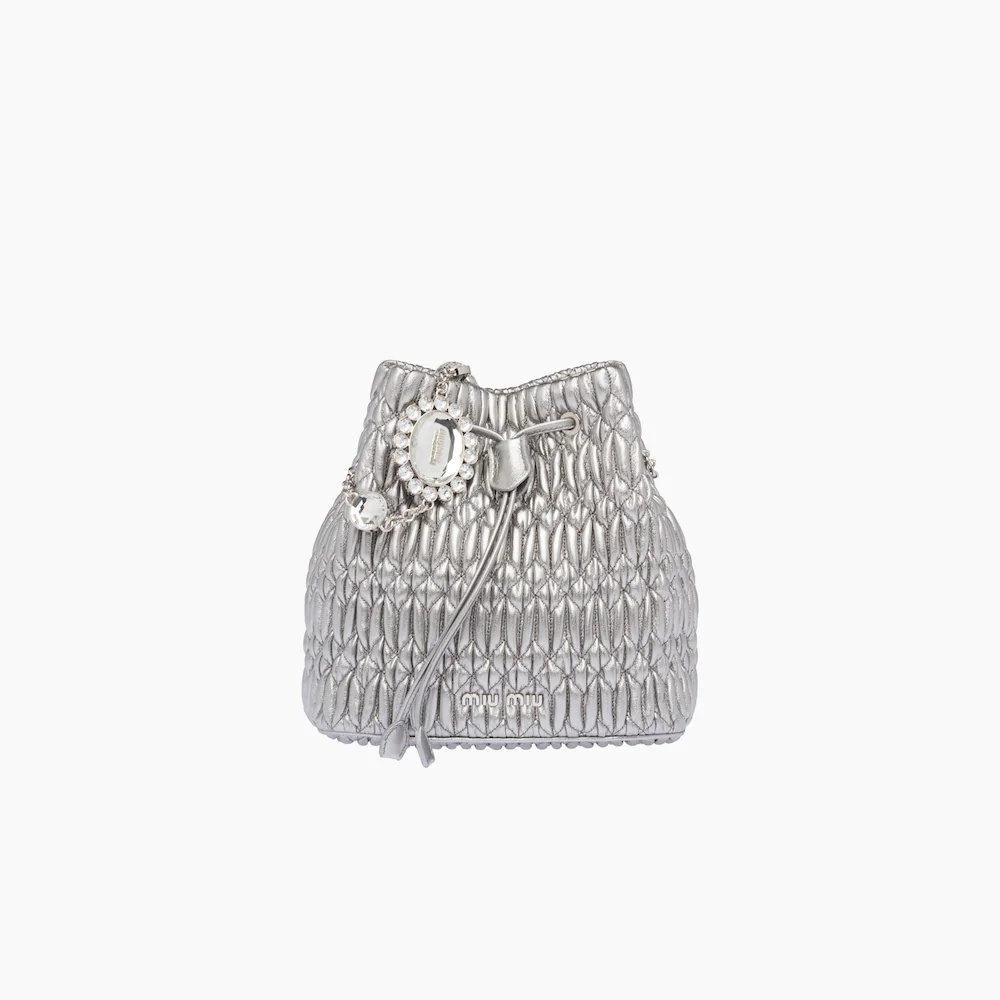 Miu Crystal Cloqué Nappa leather bucket bag - 1