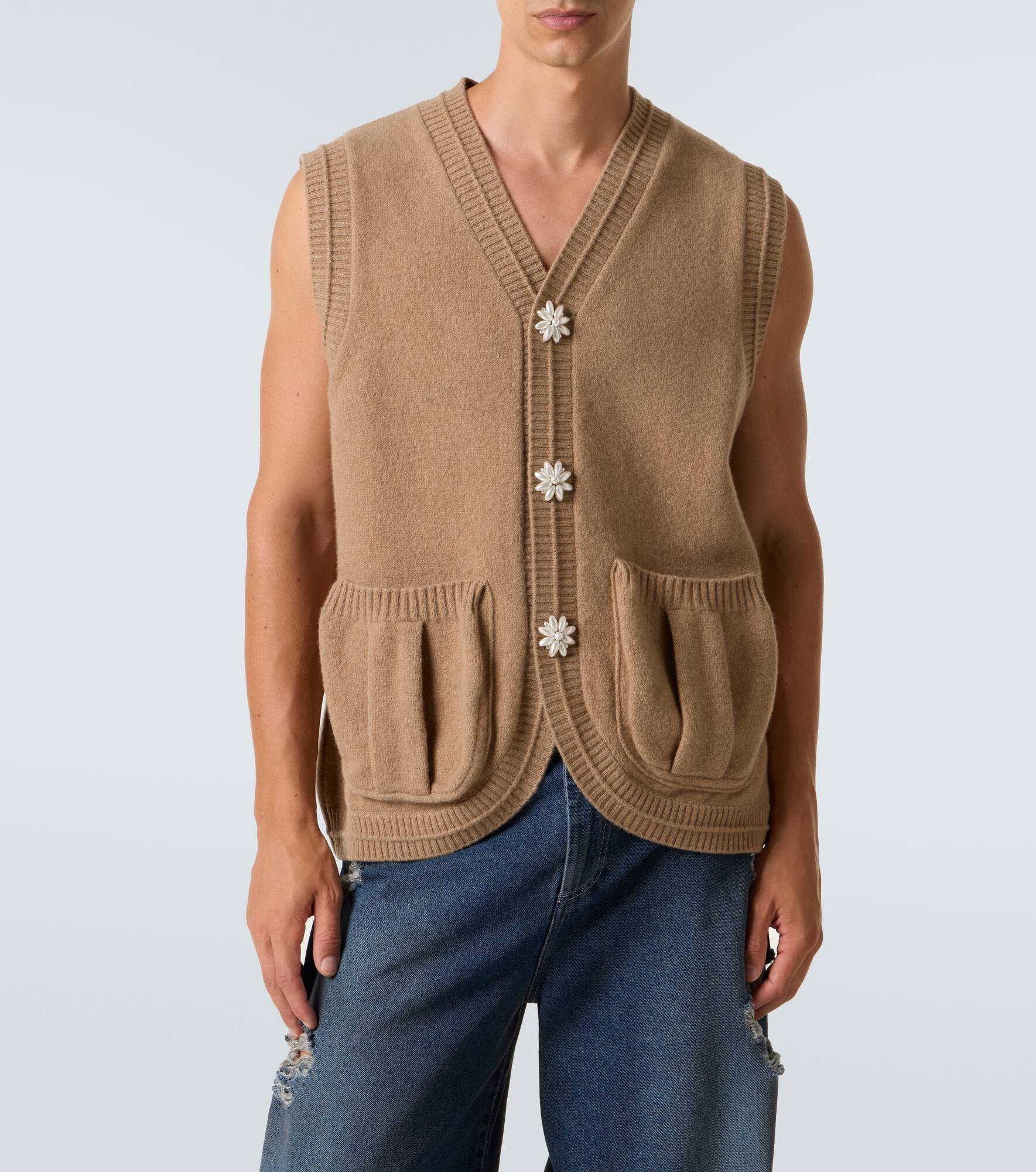 Faux pearl-embellished wool-blend vest - 3