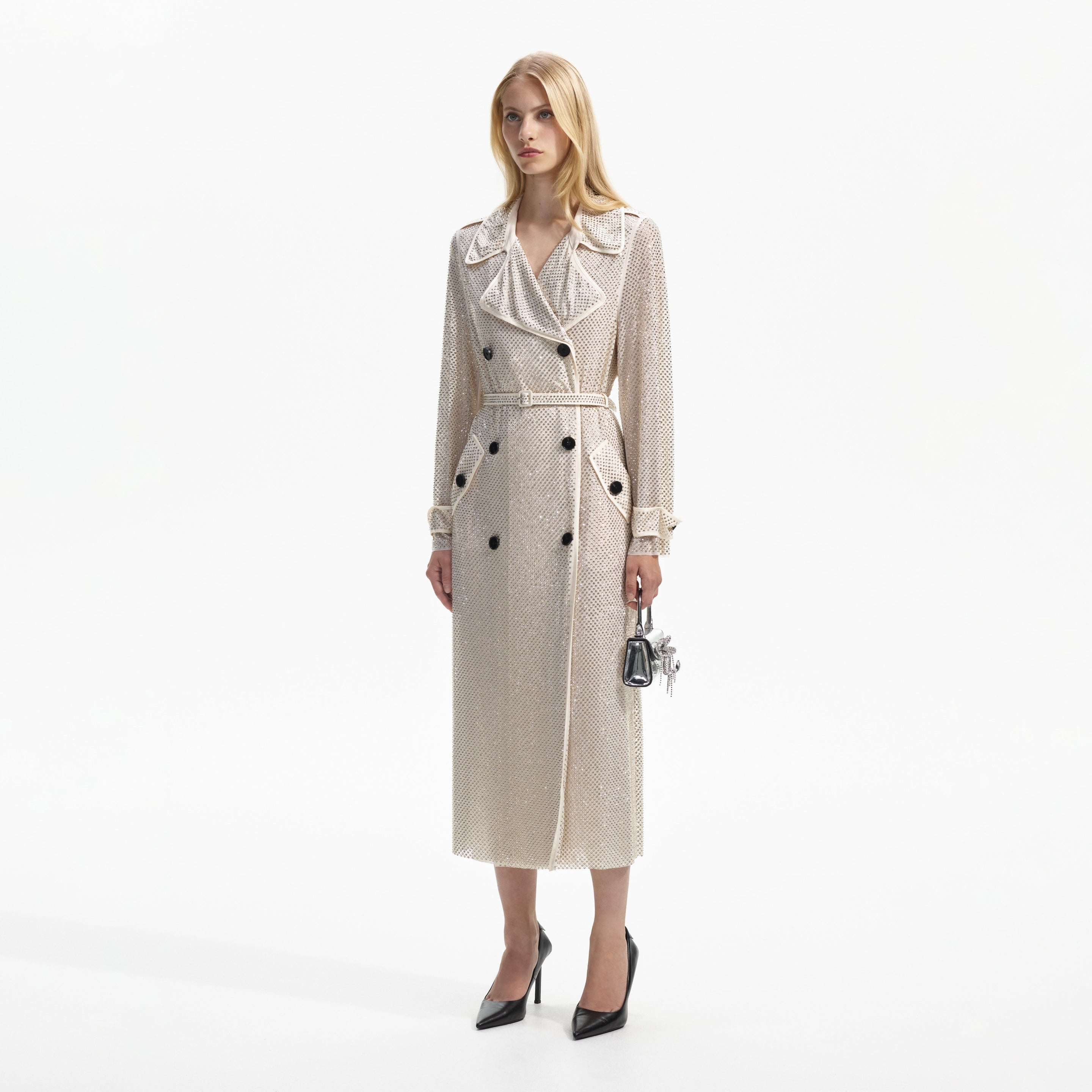 Cream Rhinestone Trench - 2