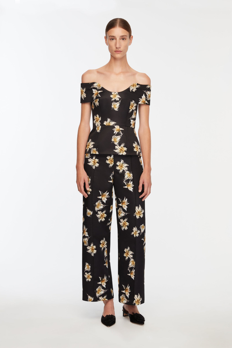 EMILIA WICKSTEAD Souline Top In Black & Yellow Festive Lillies Taffeta Faille outlook