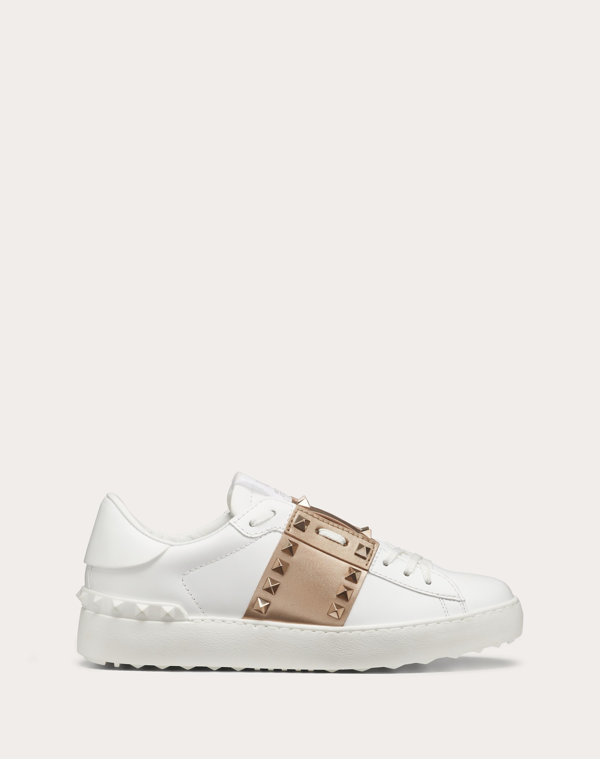 Valentino ROCKSTUD UNTITLED SNEAKER IN CALFSKIN LEATHER WITH METALLIC  STRIPE | REVERSIBLE