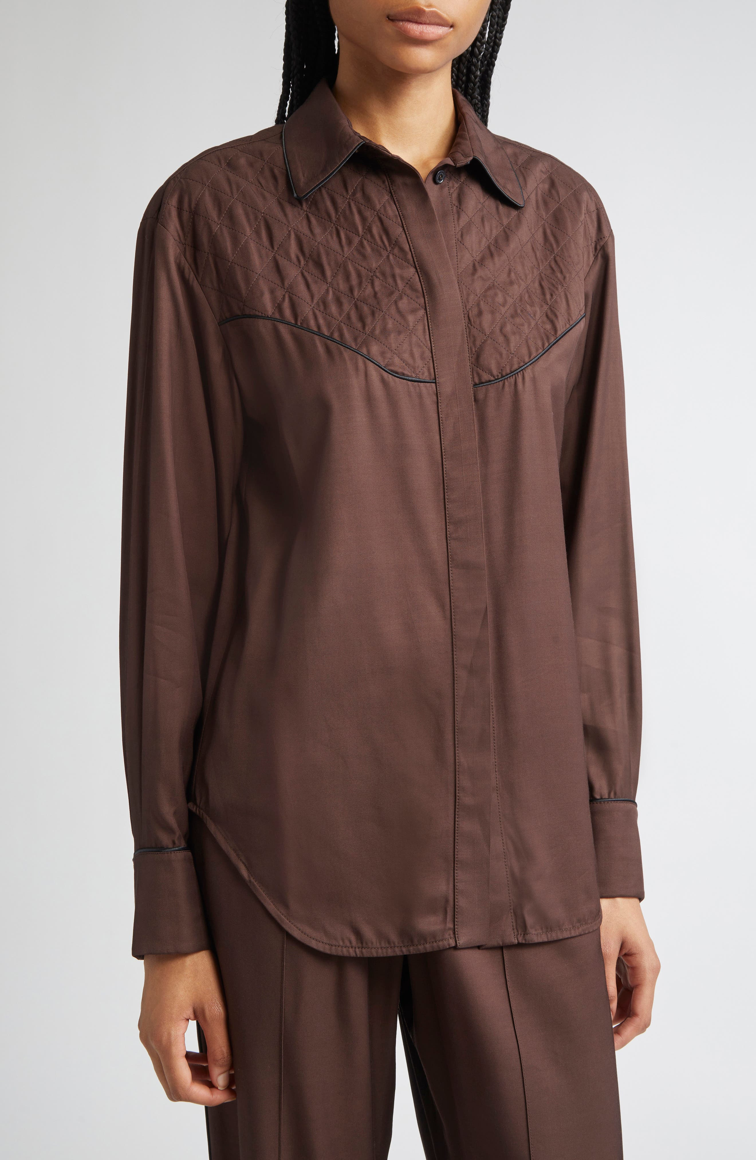 Golden Goose Journey Quilted Yoke Button-Up Shirt in Coffee Bean at Nordstrom - 5