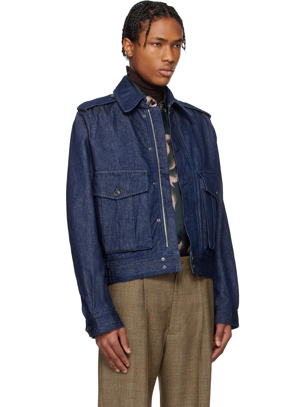 Navy Cropped Denim Jacket - 2
