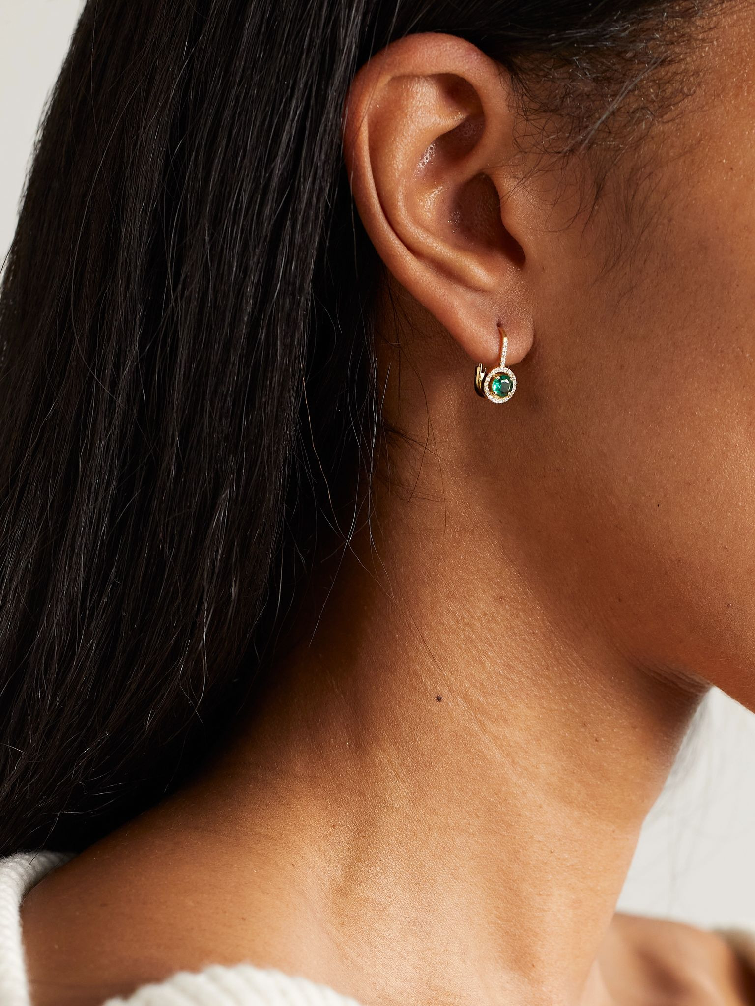 Waterfall 18-karat gold, emerald and diamond earrings Gold - 2
