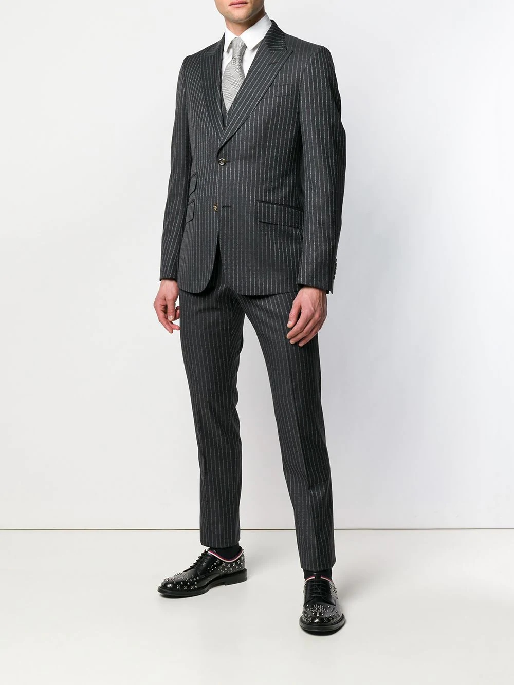 logo pinstripe formal suit - 2