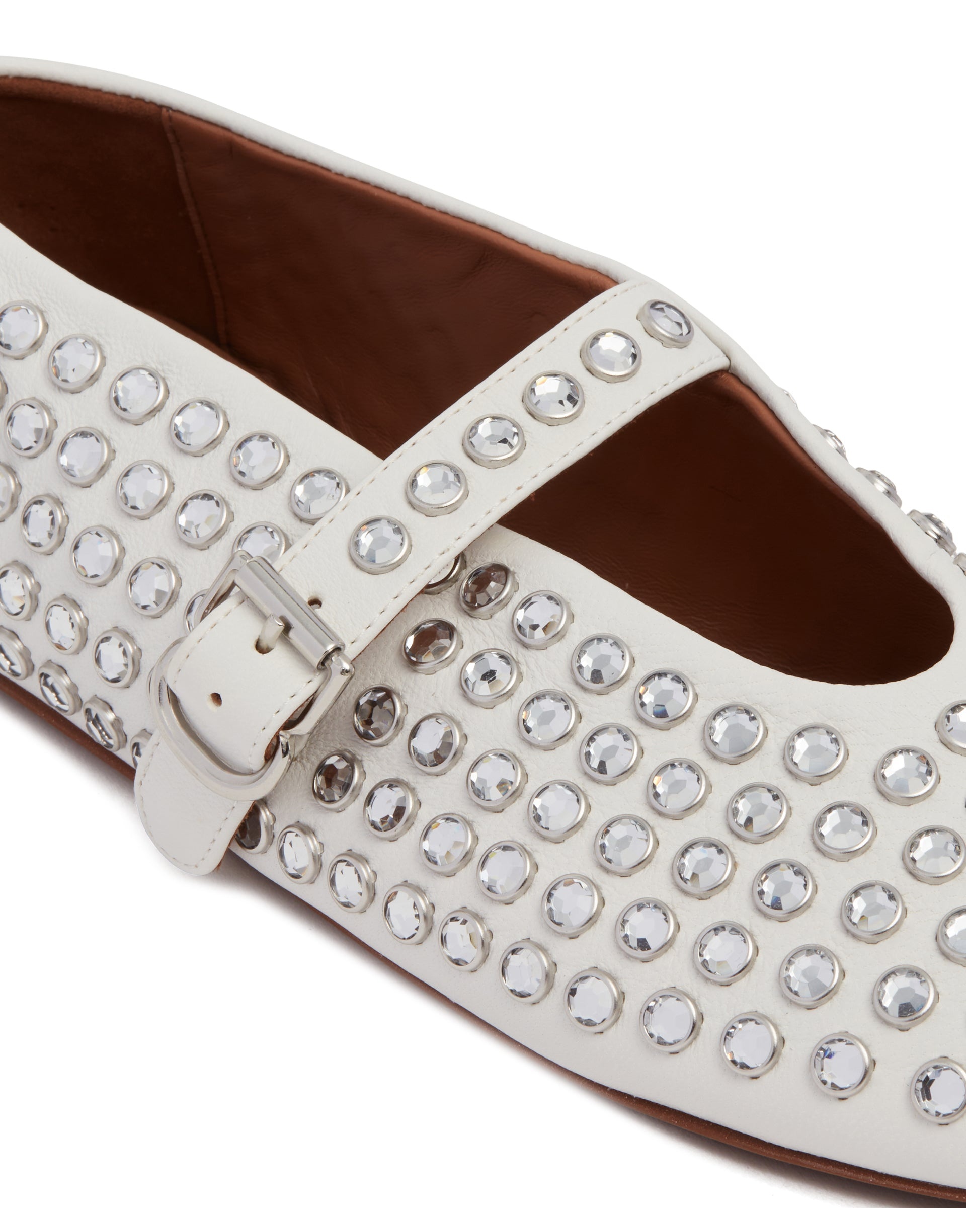 White Strass Ballerina Flats - 6