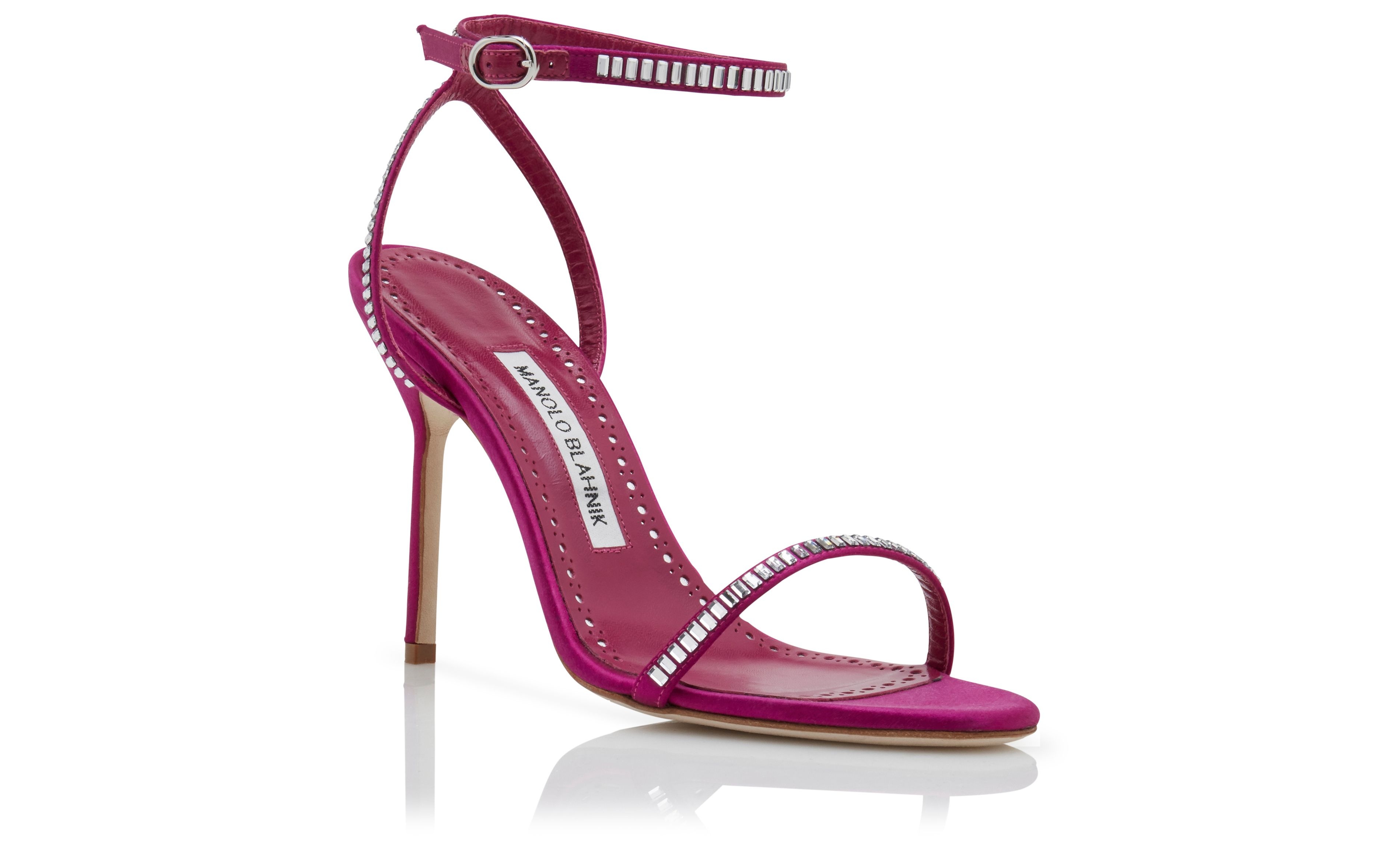 Dark Fuchsia Satin Embellished Strappy Sandals - 3