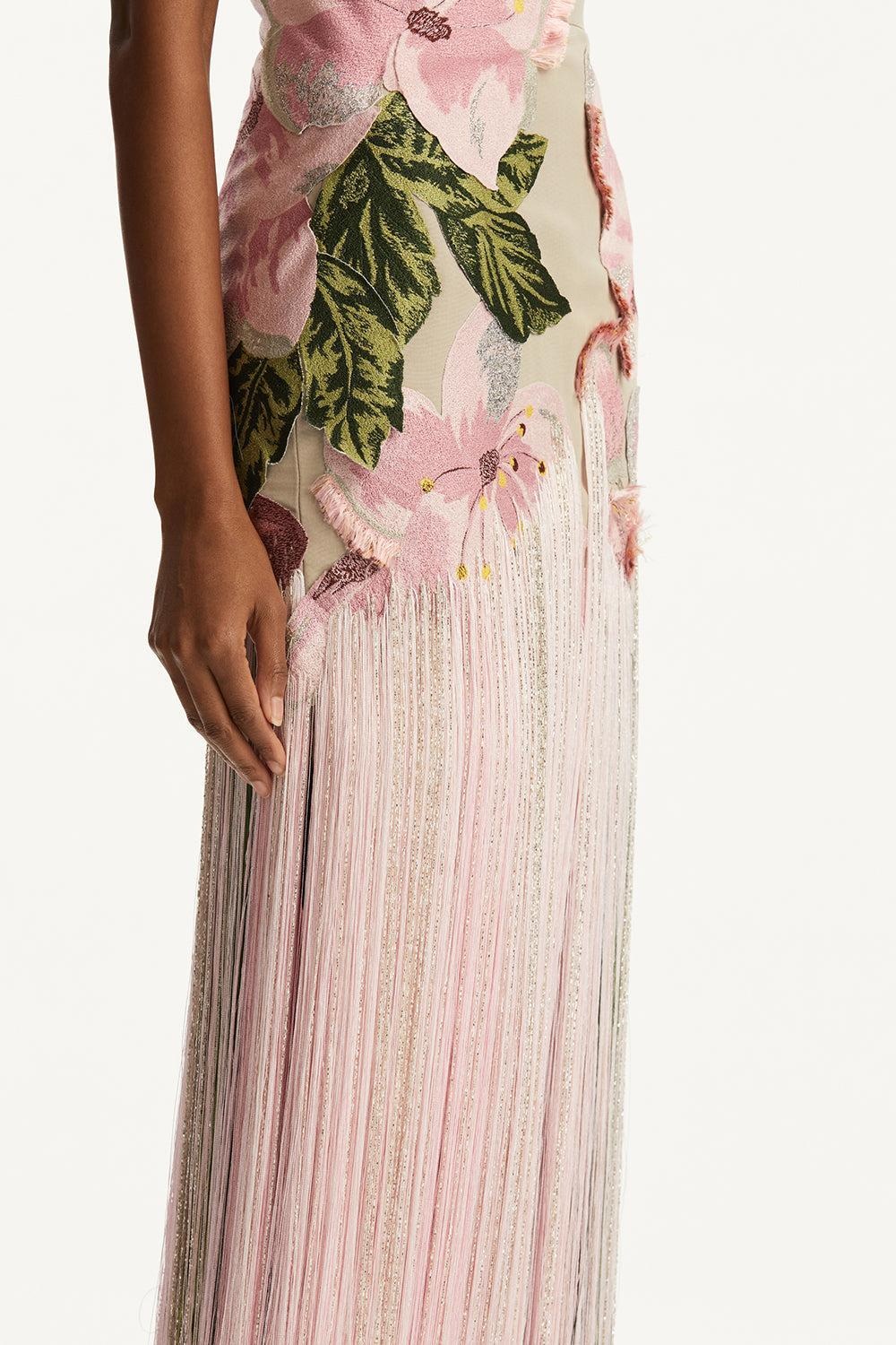 Sleeveless Embroidered Fringe Gown - 3