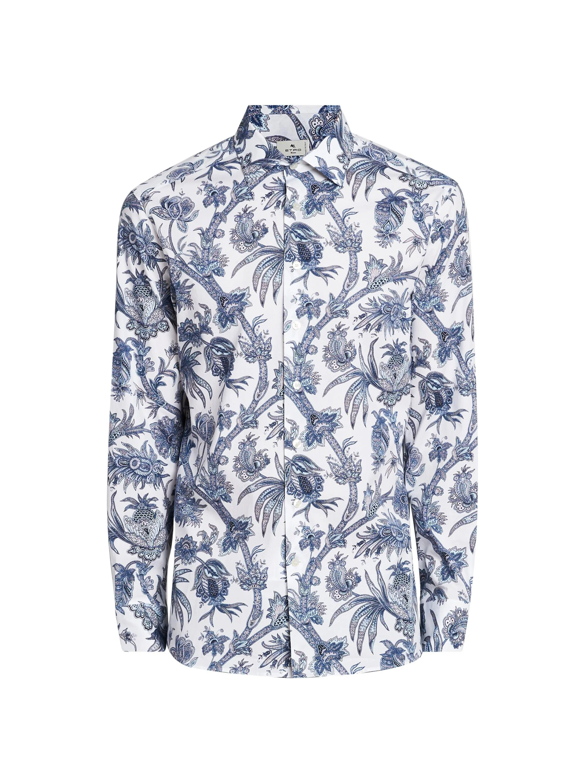 Men's Multi-Floral Print Stretch Cotton Shirt - Print On White Base - 1