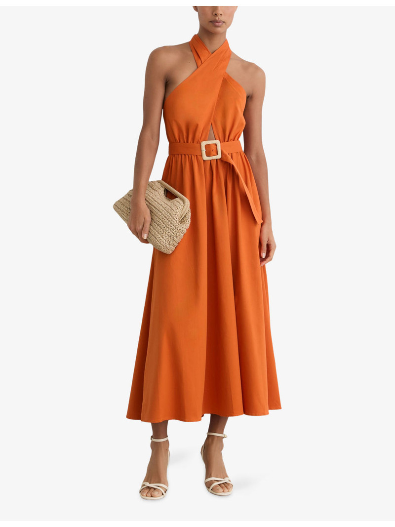 REISS Rowe Halterneck Sleeveless Stretch-Cotton Midi Dress outlook