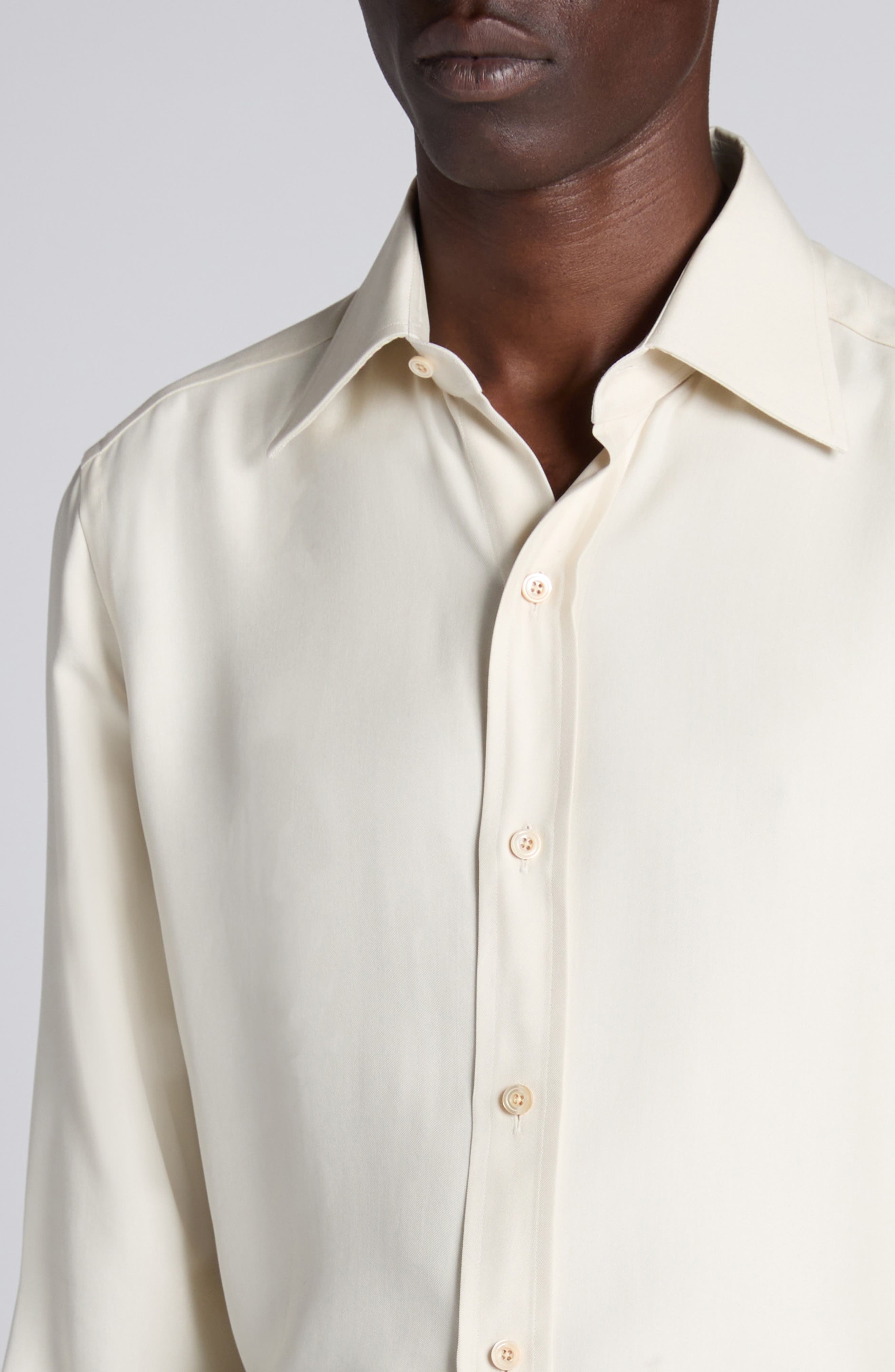 TOM FORD Classic Fit Silk & Curpo Twill Button-Up Shirt in Canvas White at Nordstrom - 5