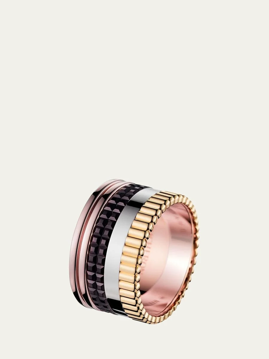 Quatre Large Ring in Tricolor Gold with Brown PVD - 1