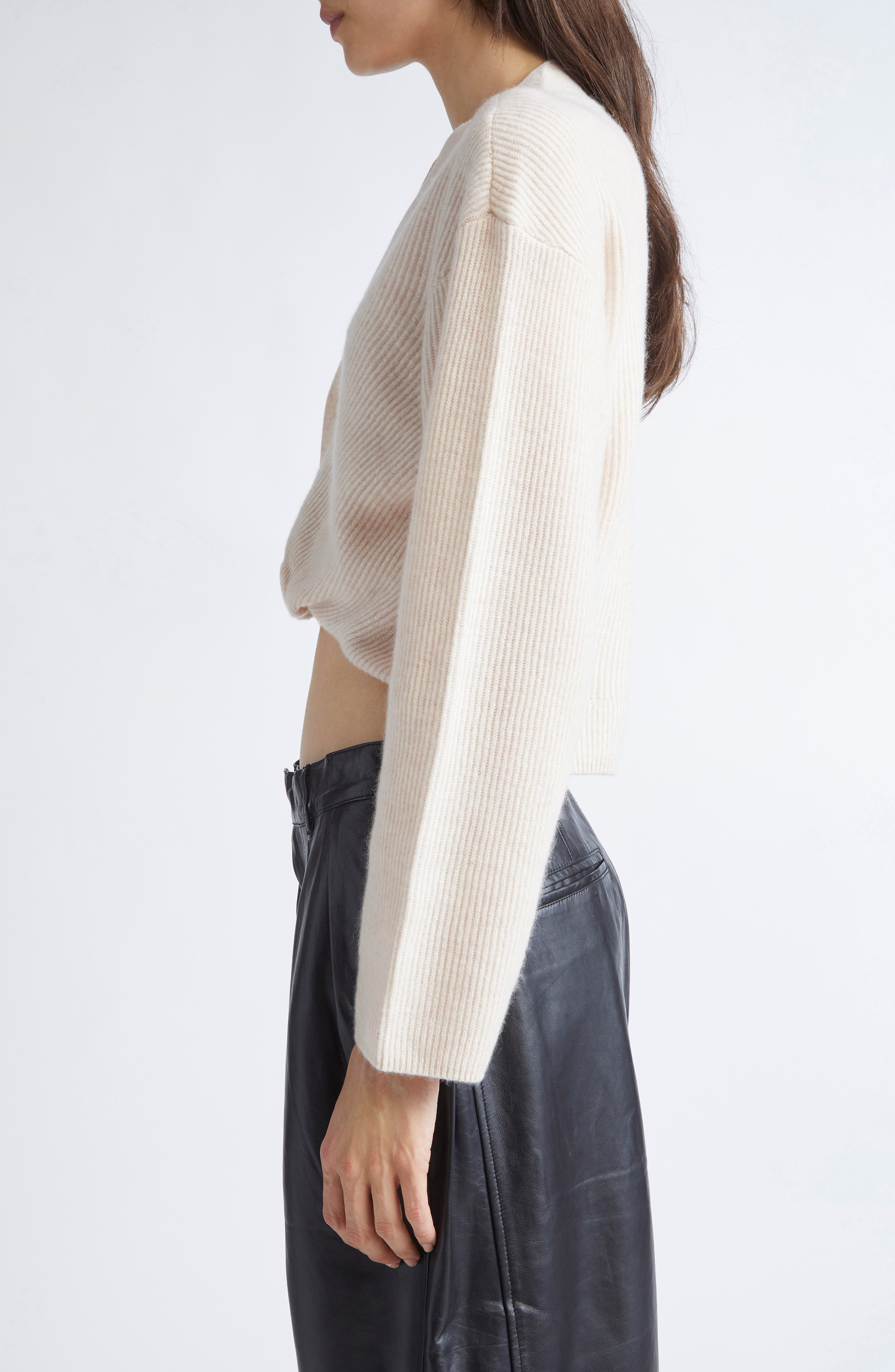 R13 Rib Twisted Hem Cashmere Cardigan in Oatmeal at Nordstrom - 4
