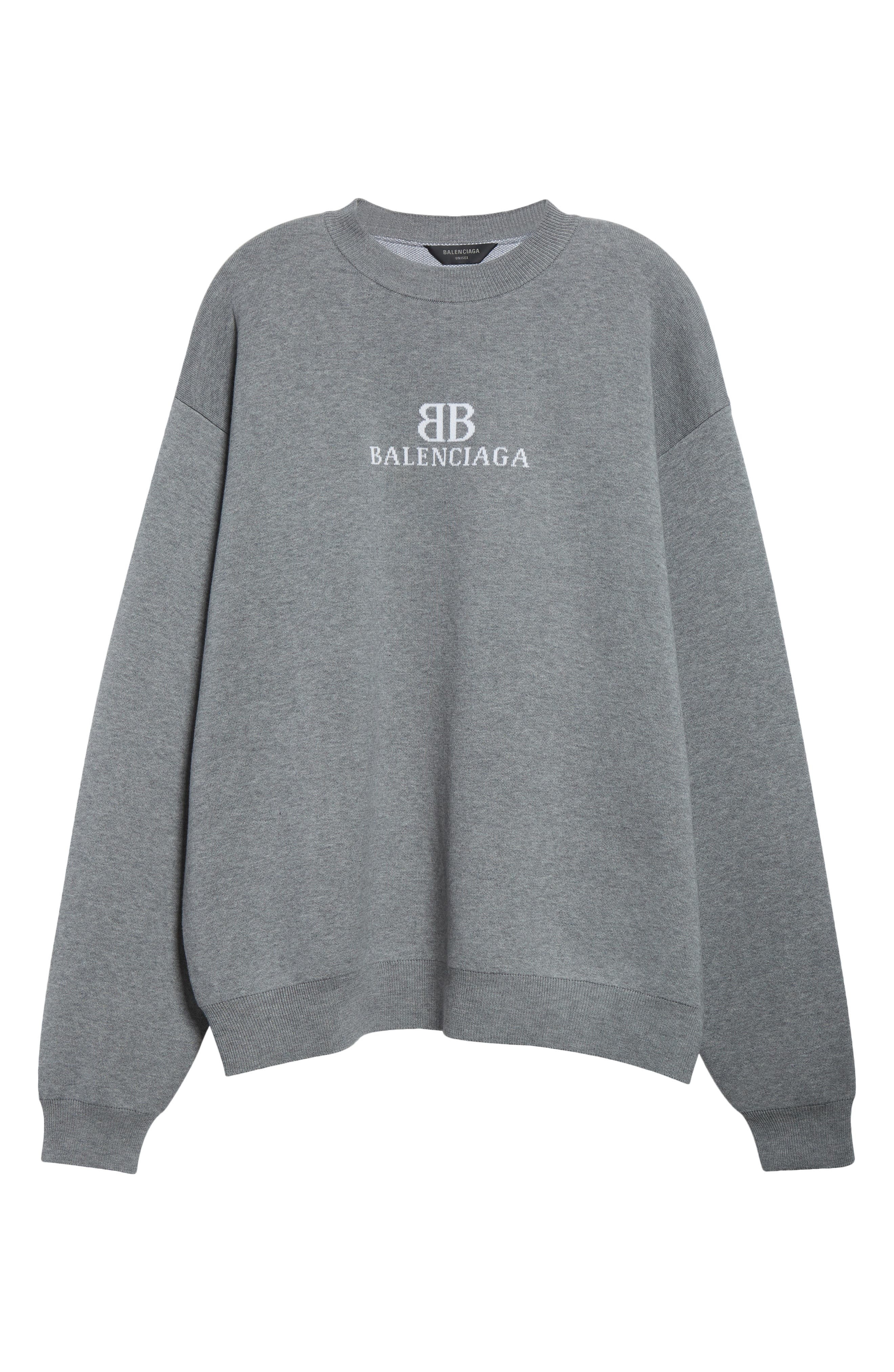 Balenciaga BB Logo Jacquard Crewneck Sweater in Heather Grey/White at Nordstrom - 6