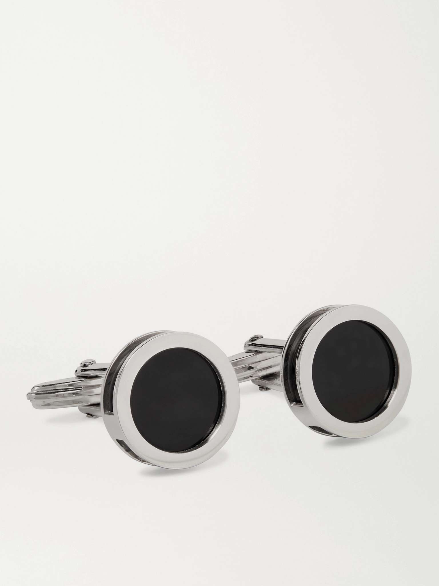 Rhodium-Plated Mother-of-Pearl and Onyx Cufflinks - 4