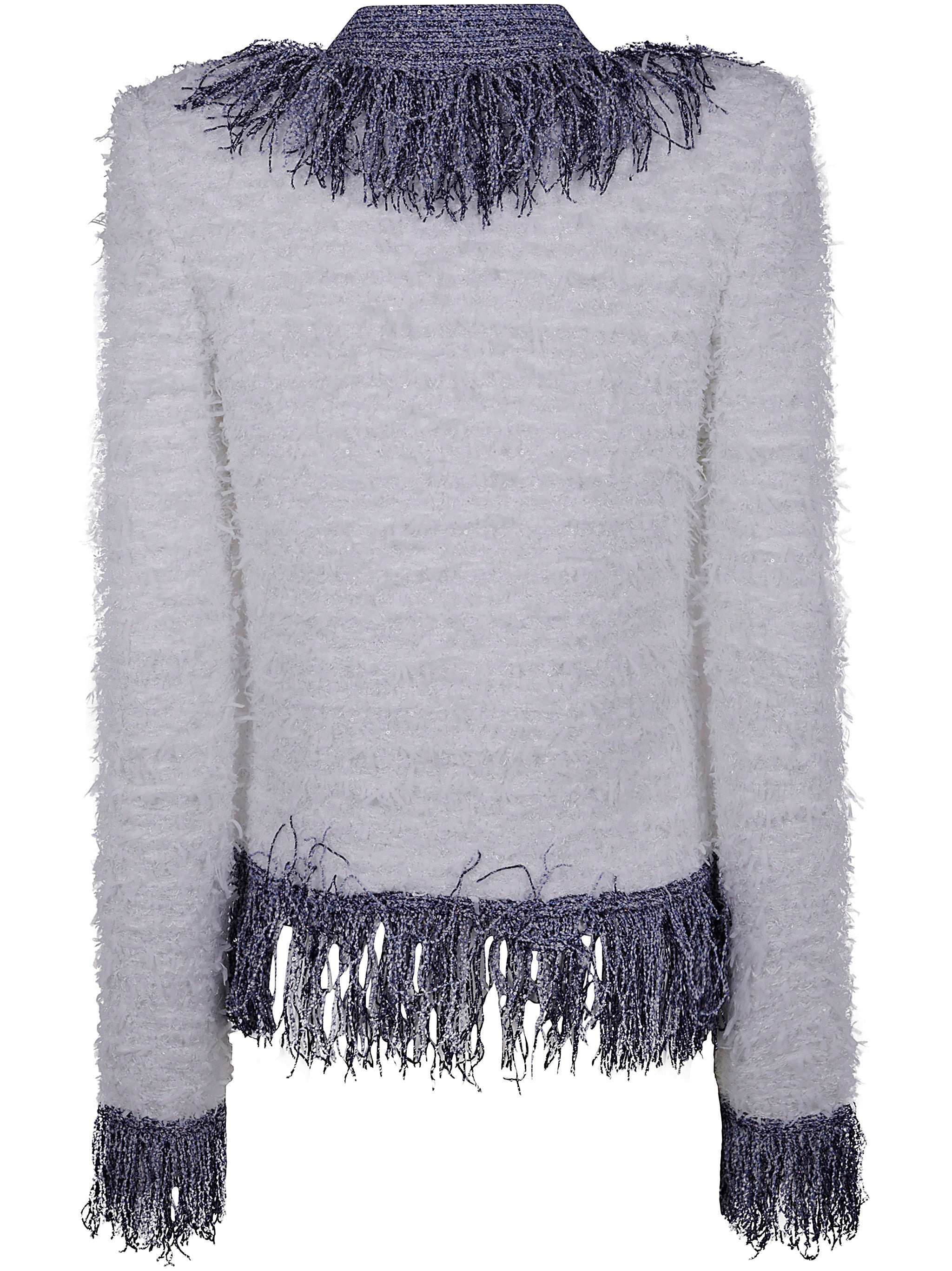 Balmain Women Collarless Glittered Fringed Tweed Jkt - 2