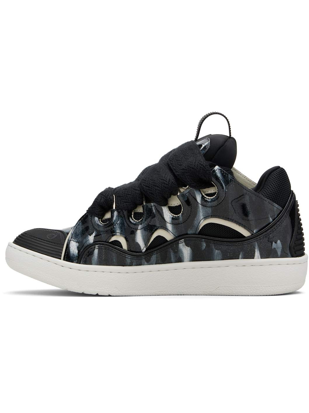 Black Curb Leather Sparkles Sneakers - 3