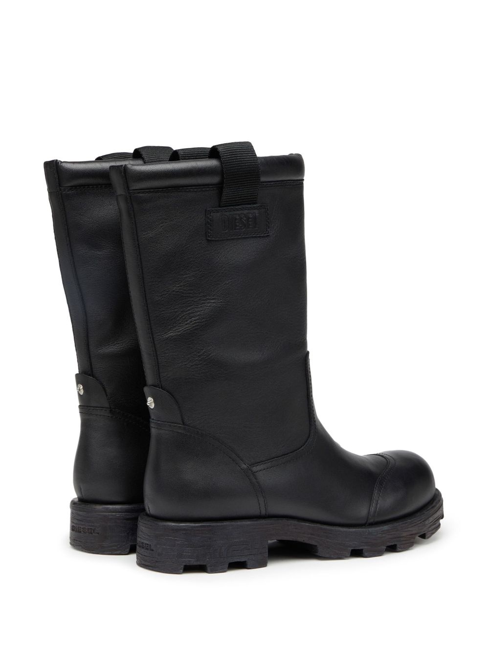 logo-patch leather boots - 3