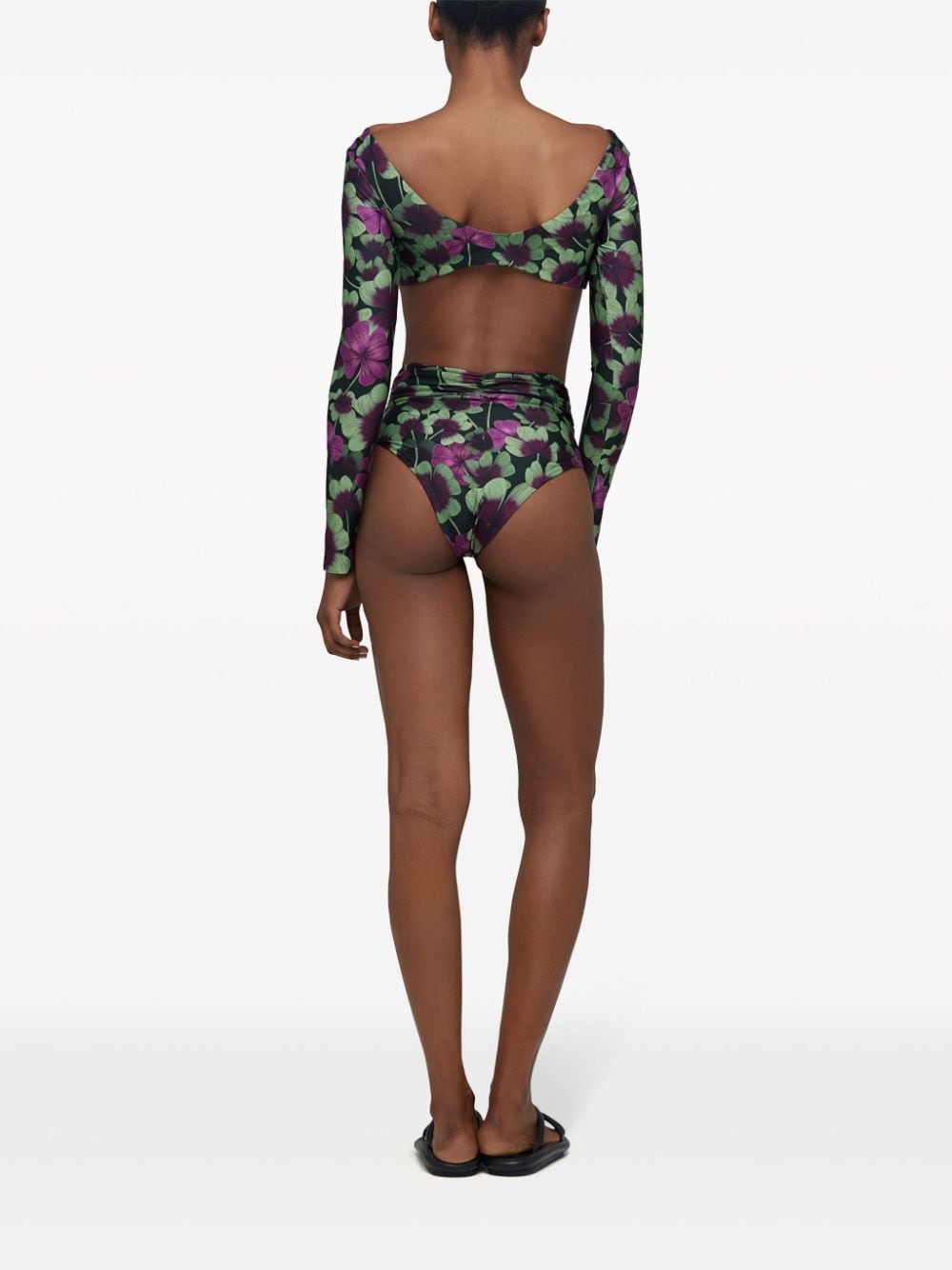 floral-print ruched bikini bottoms - 4