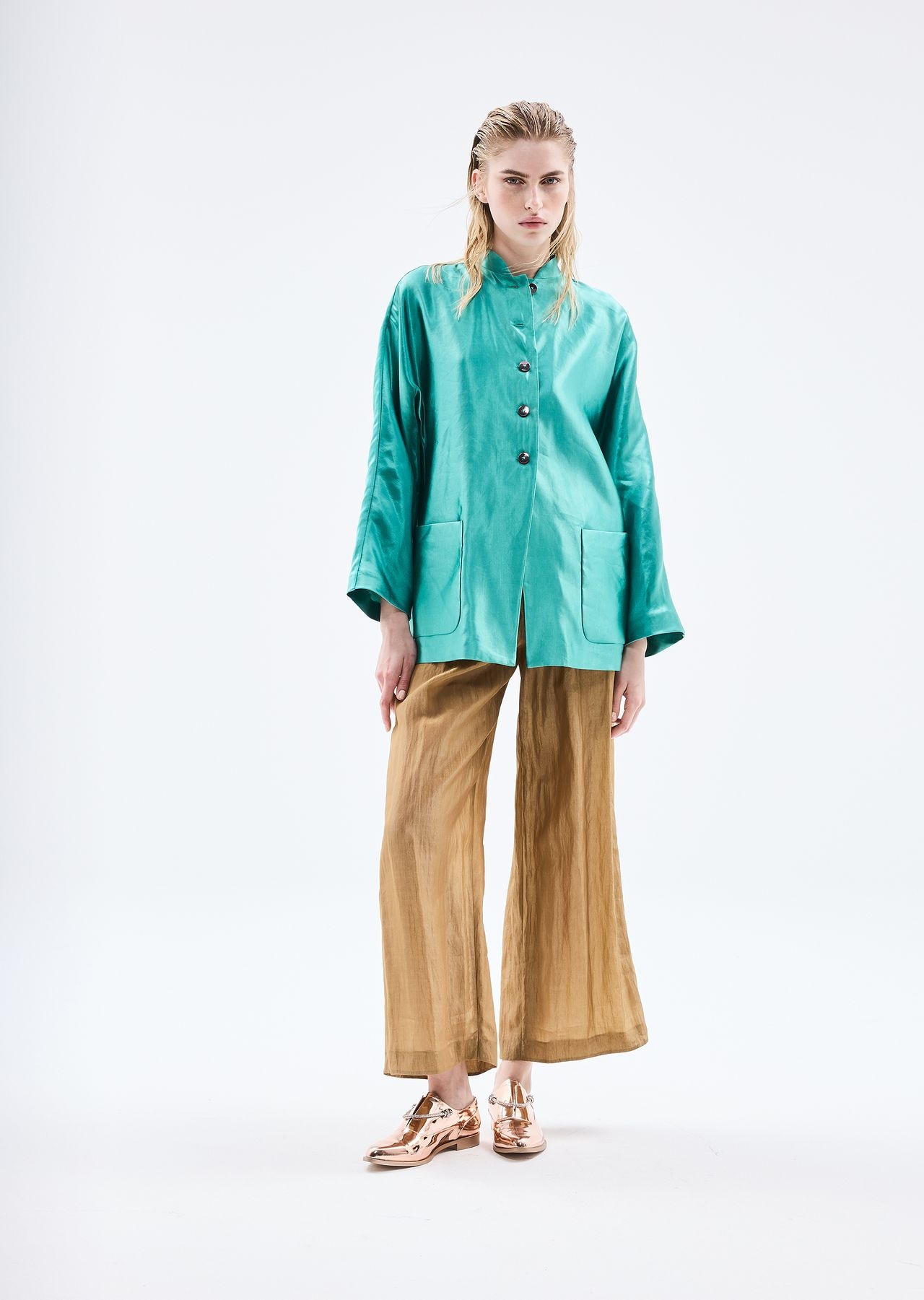 Pea jacket in silk and linen - 6