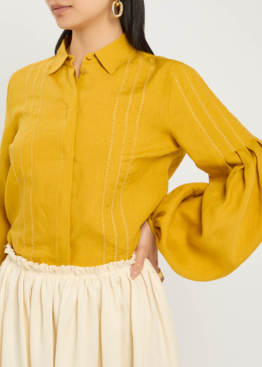 Gabriela Hearst Inga Pleated Linen Blouse - 6