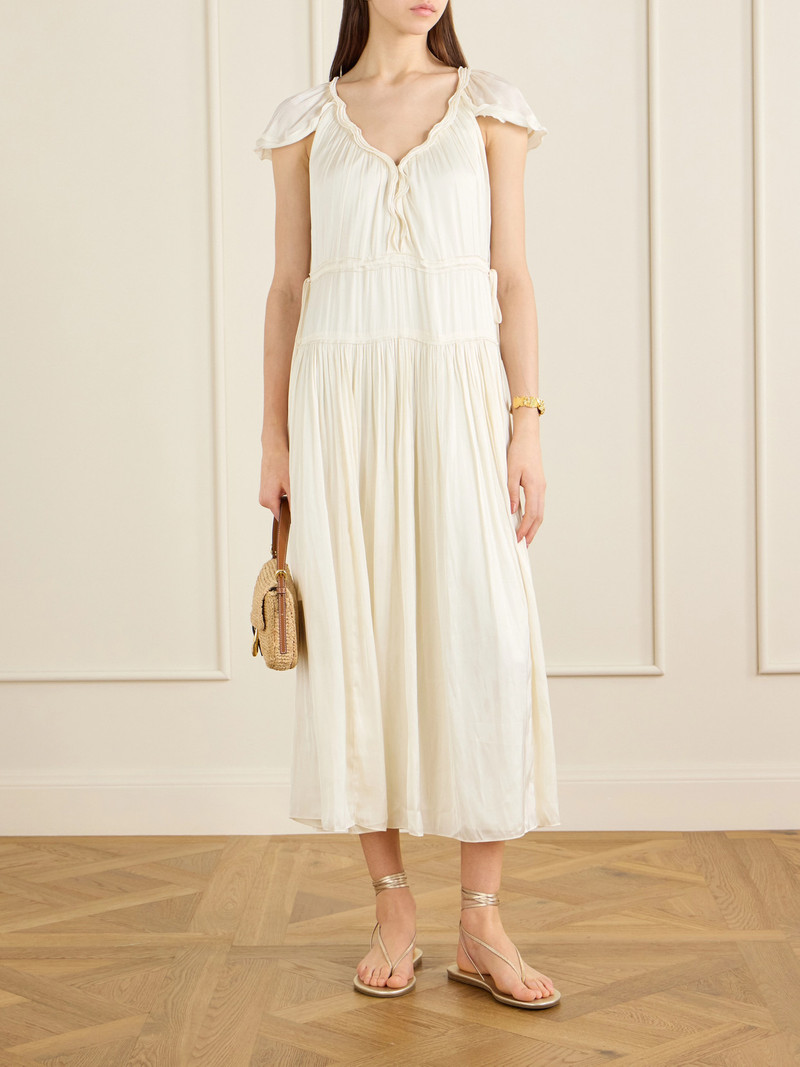 LA LIGNE Pintucked Ruffled Satin Midi Dress outlook