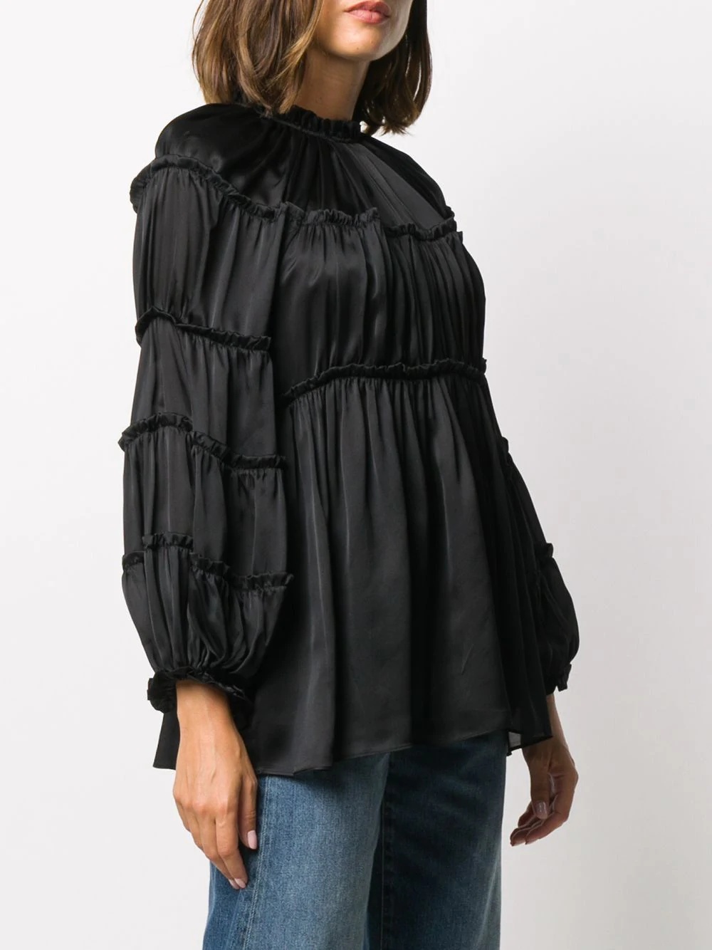 gathered satin balloon sleeve blouse - 3