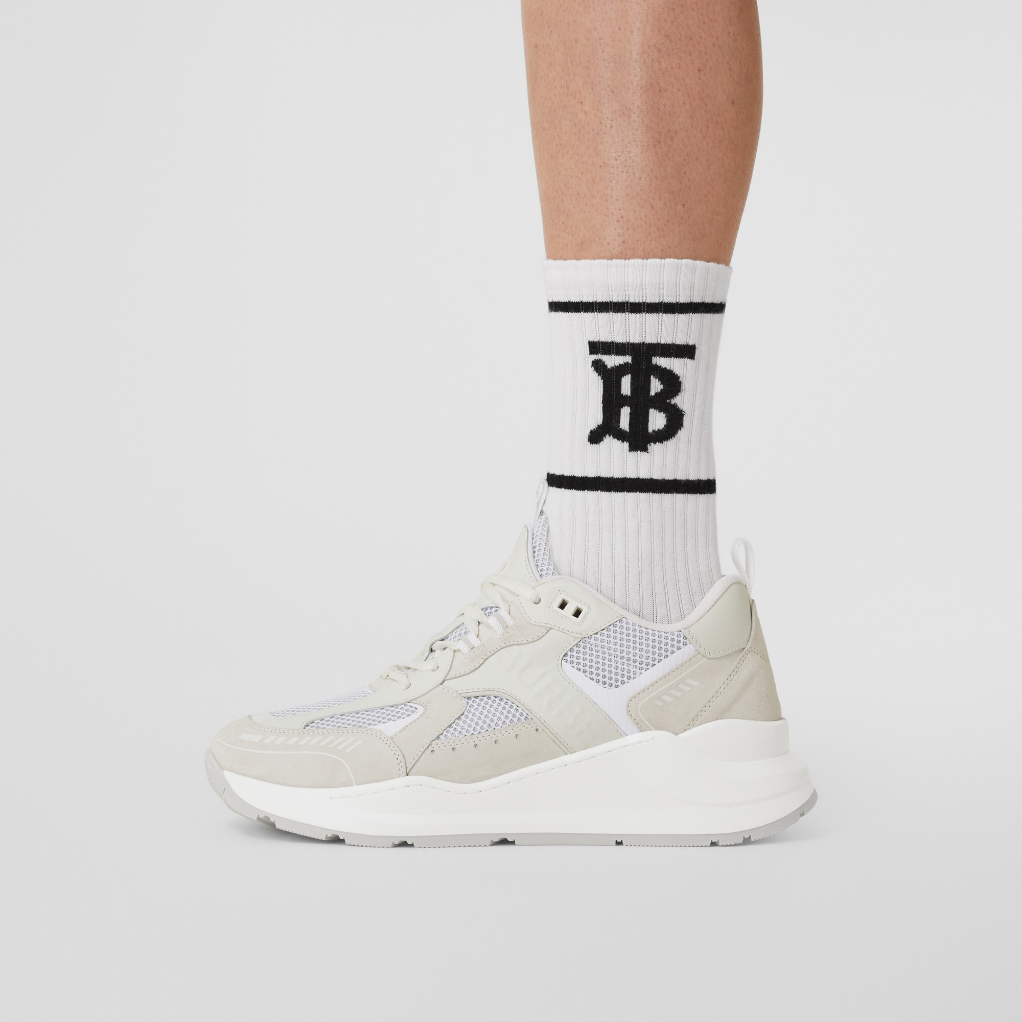Logo Print Leather, Suede and Mesh Sneakers - 3