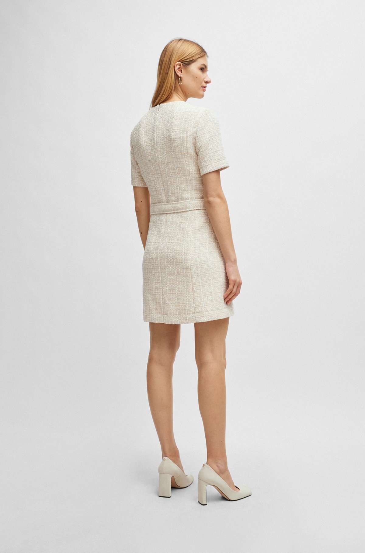 V-NECK DRESS IN MELANGE TWEED WITH HARDWARE-BUTTON TRIMS - 4
