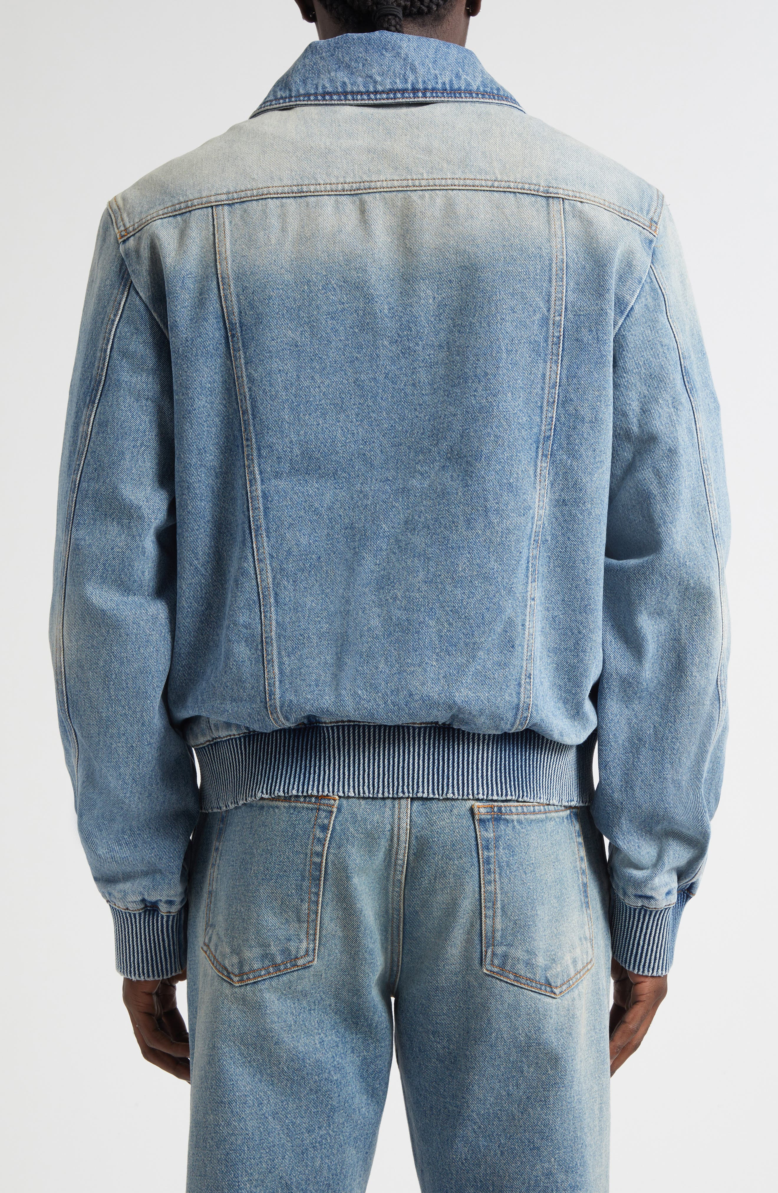 Balmain Monogram Lined Denim Jacket in 6Aw Washed Blue Jean at Nordstrom - 2