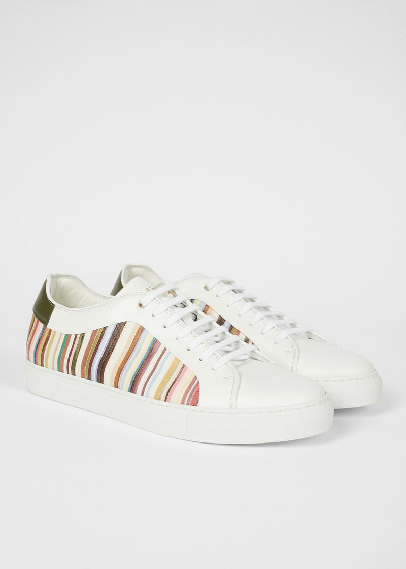 White 'Painted Signature Stripe' Leather 'Basso' Trainers 3