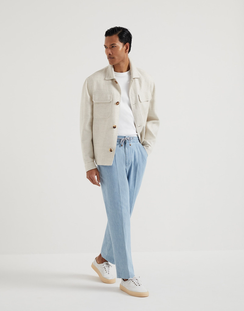 경량 데님 레저 핏 바지 와 drawstring 과 double pleats 4