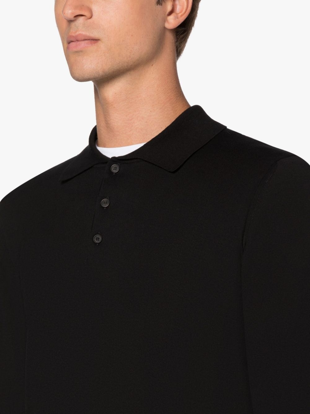 BLACK COTTON LONG SLEEVE POLO SHIRT - 3