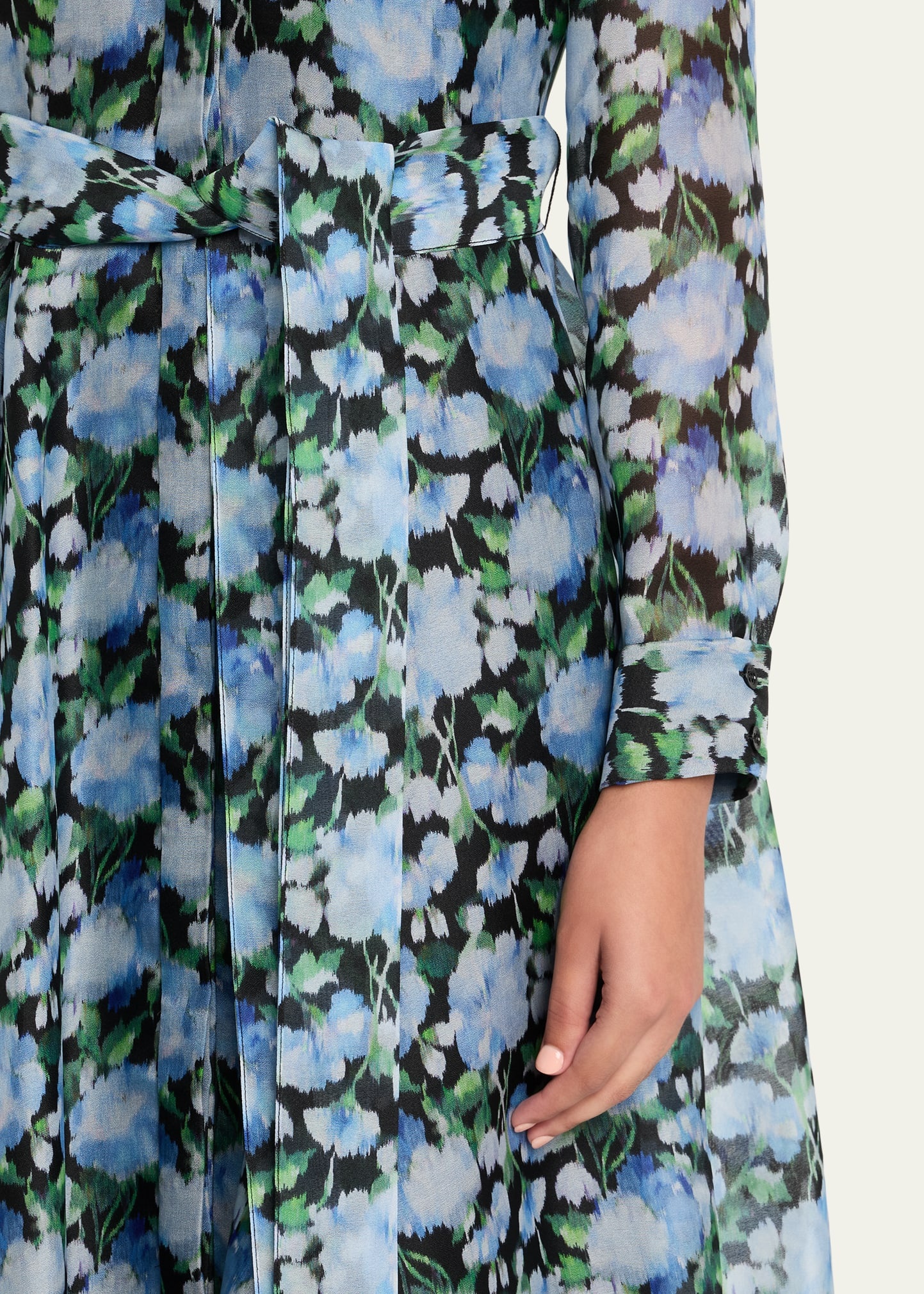 Floral Silk Long-Sleeve Trench Gown - 5