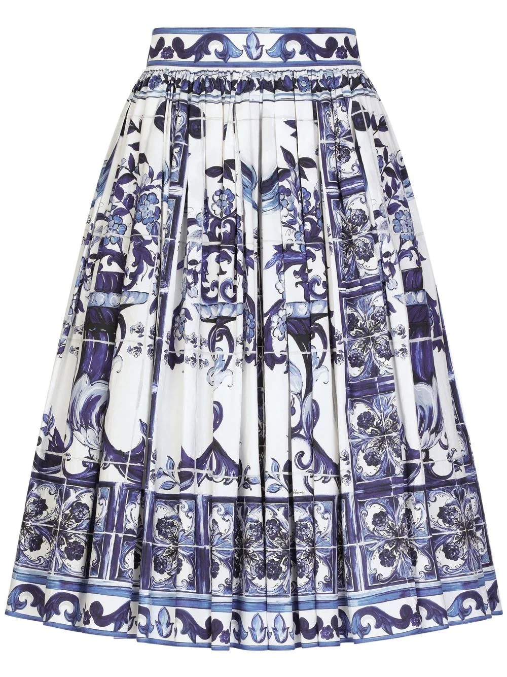 Majolica-print pleated A-line midi skirt - 1