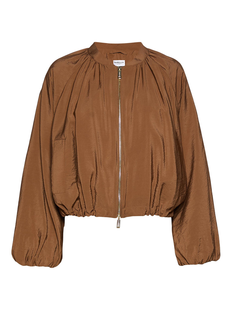 Women's Drawstring Hem Bomber Jacket - Tobacco Brown 1