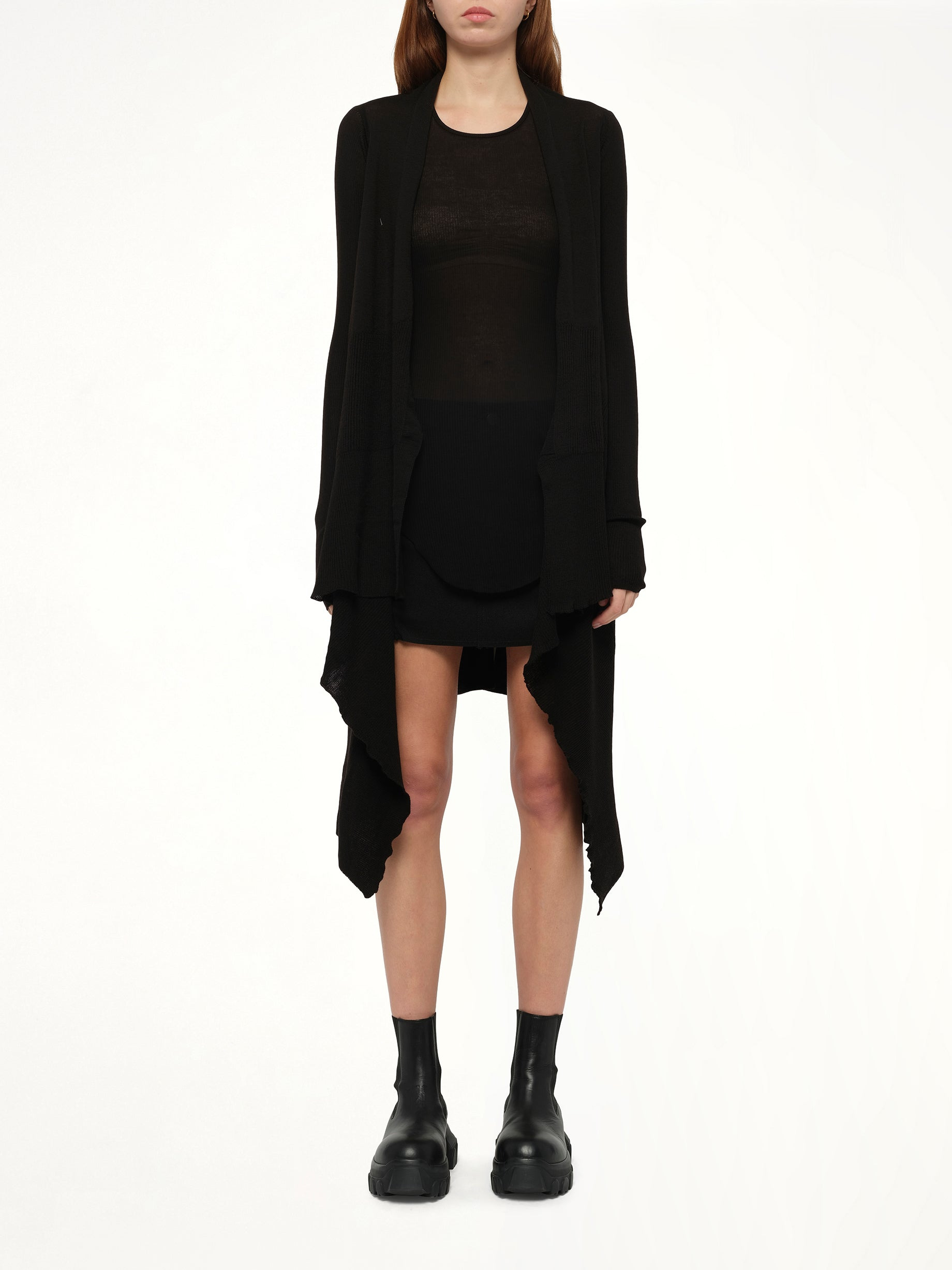 Long Wrap Cardigan in Black - 7