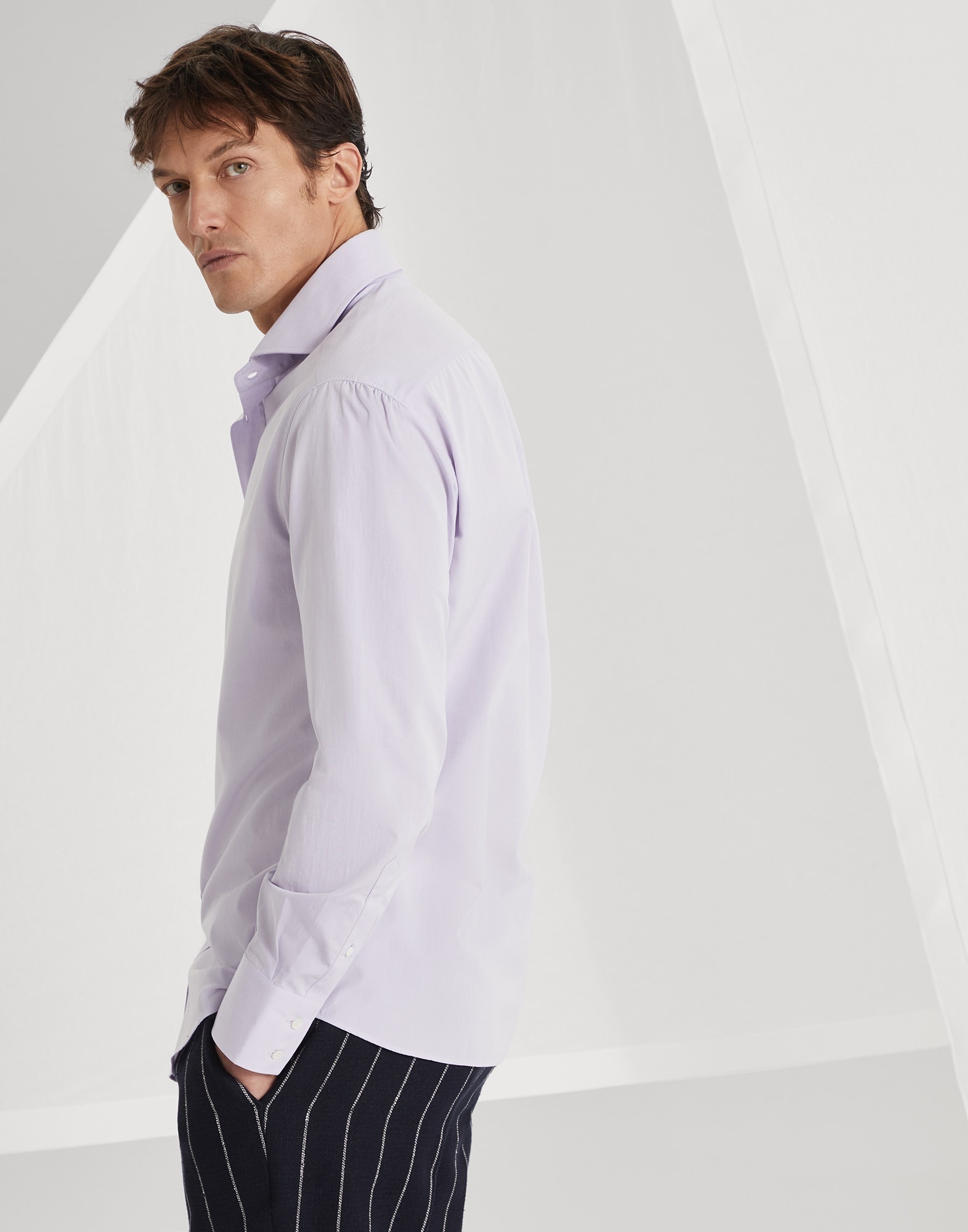 Poplin basic fit shirt with spread collar - 2