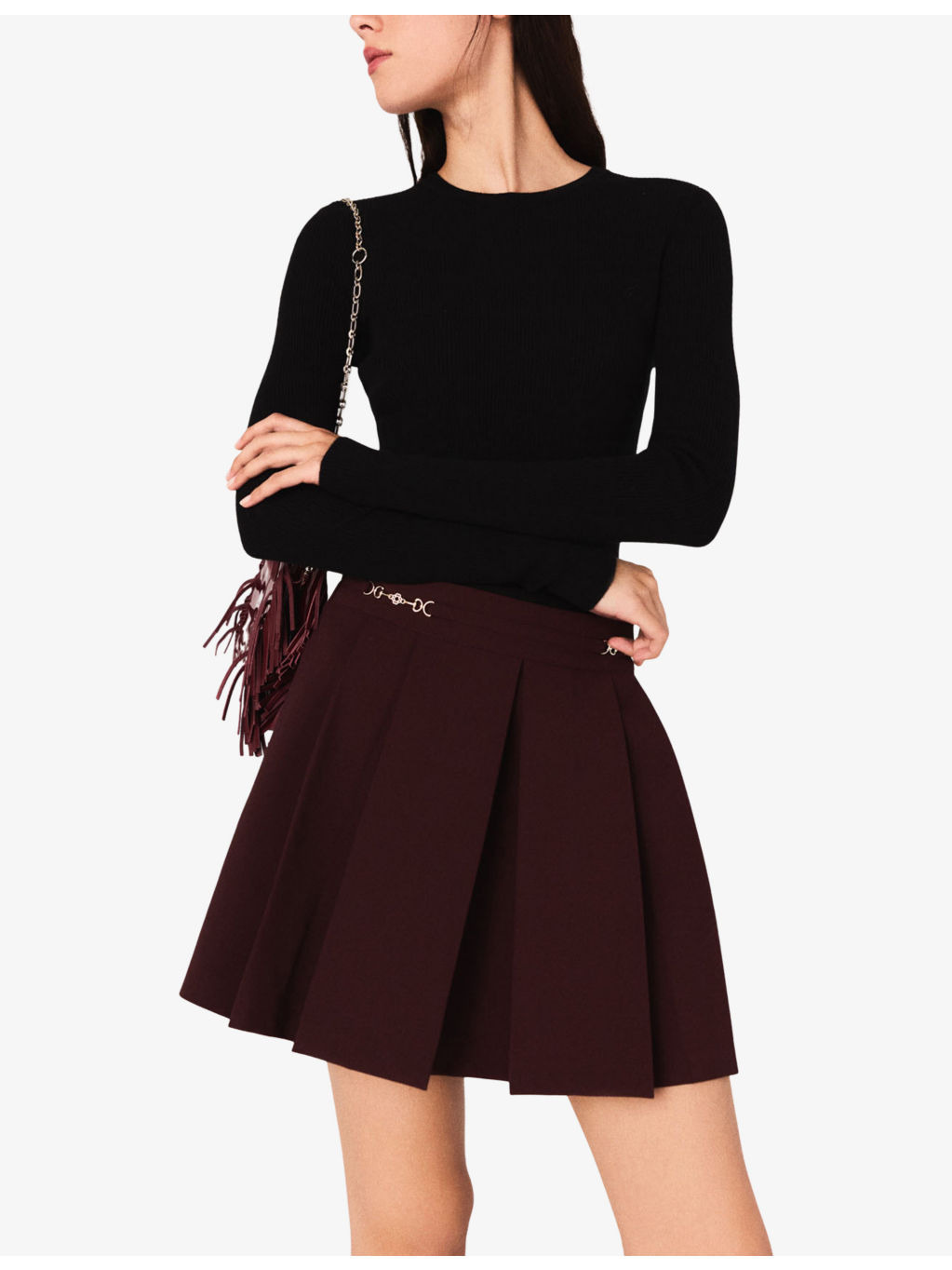 Pleated Clover-Chain Stretch Wool-Blend Mini Skirt - 3