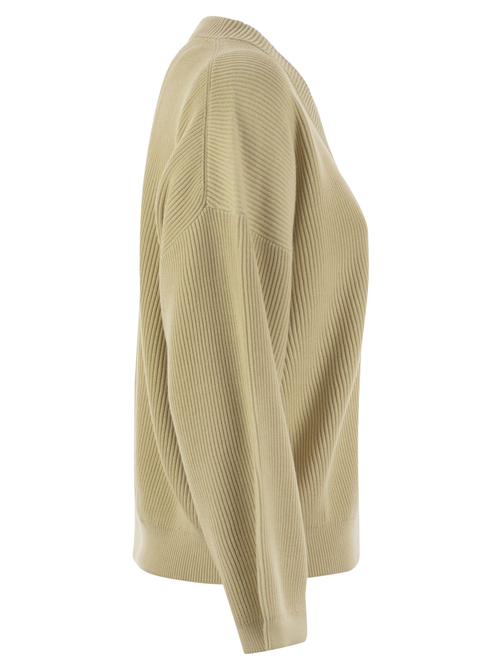 Brunello Cucinelli Women Cotton Rib Sweater With Shiny Detail - 3