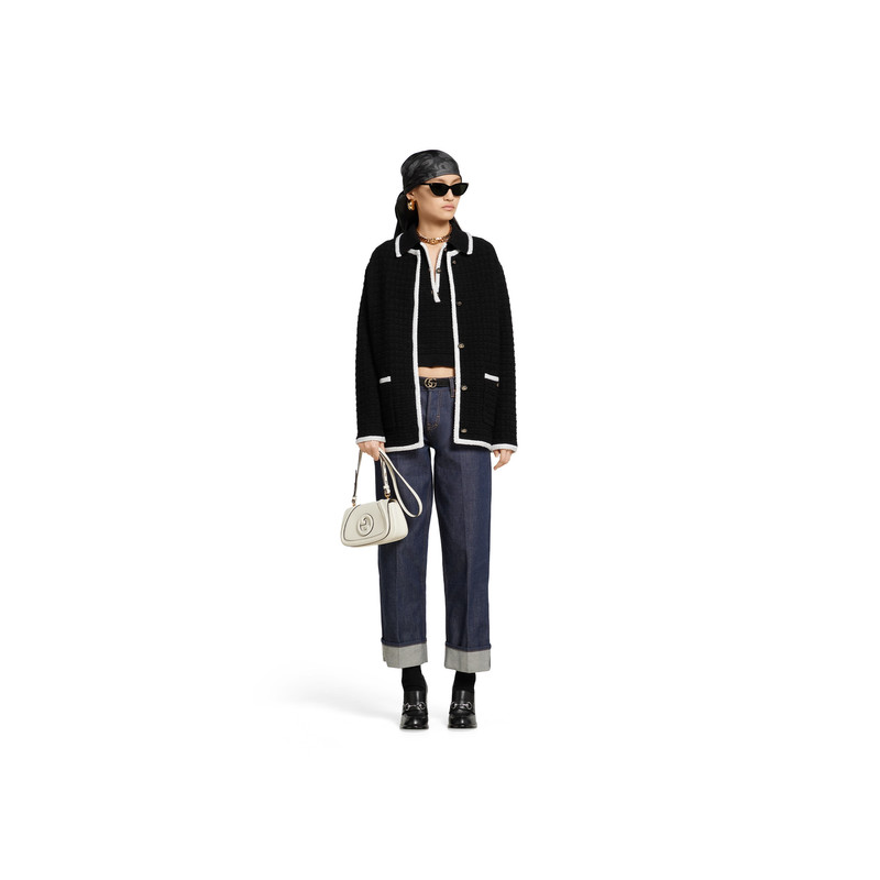 GUCCI Tweed wool cardigan with embroidery outlook