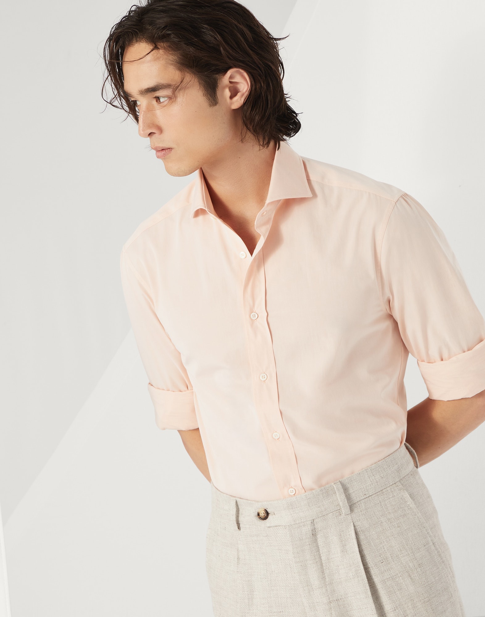 Poplin slim fit shirt with spread collar - 4