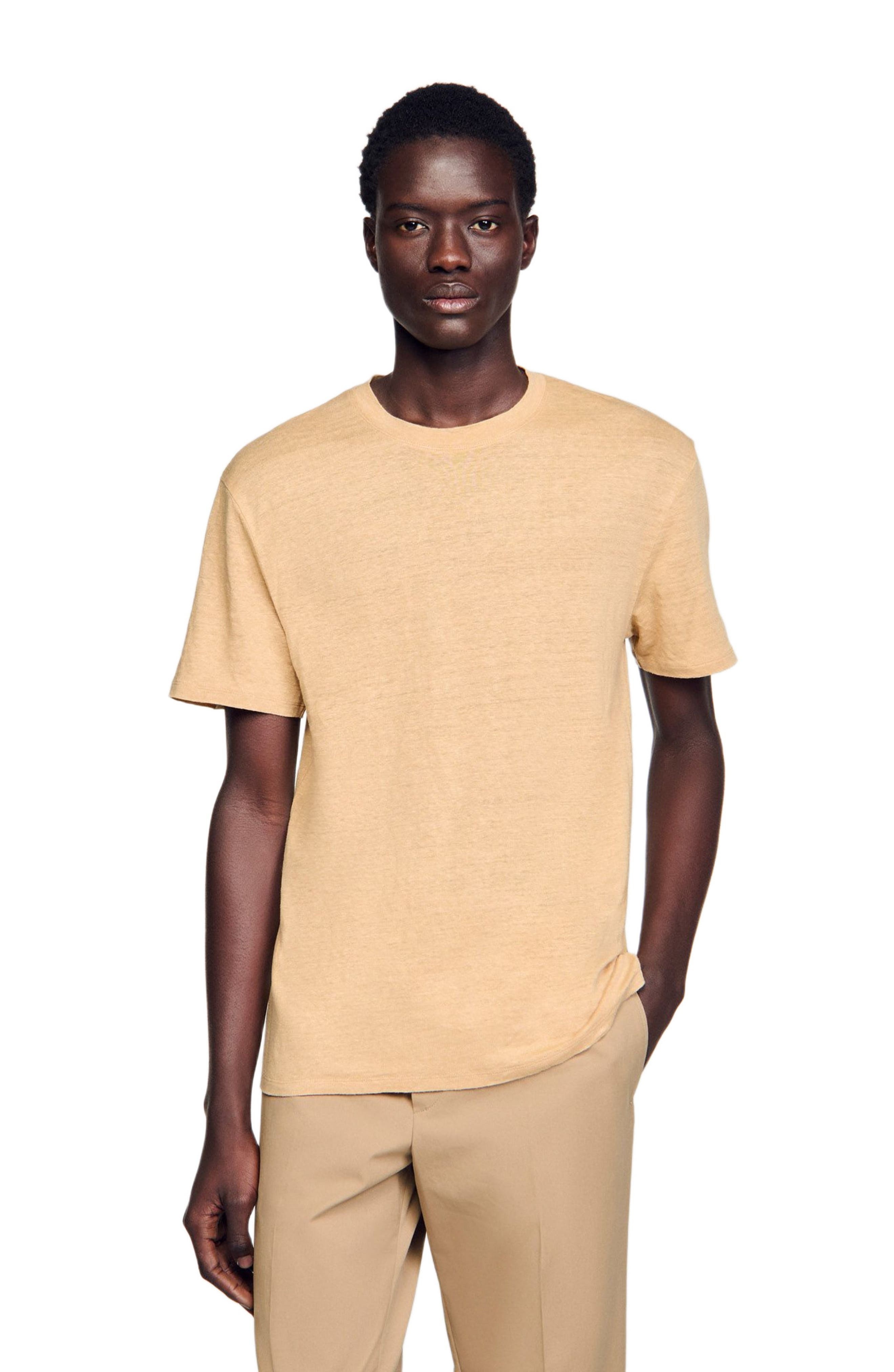 SANDRO Certified linen T-shirt in Nut at Nordstrom - 4
