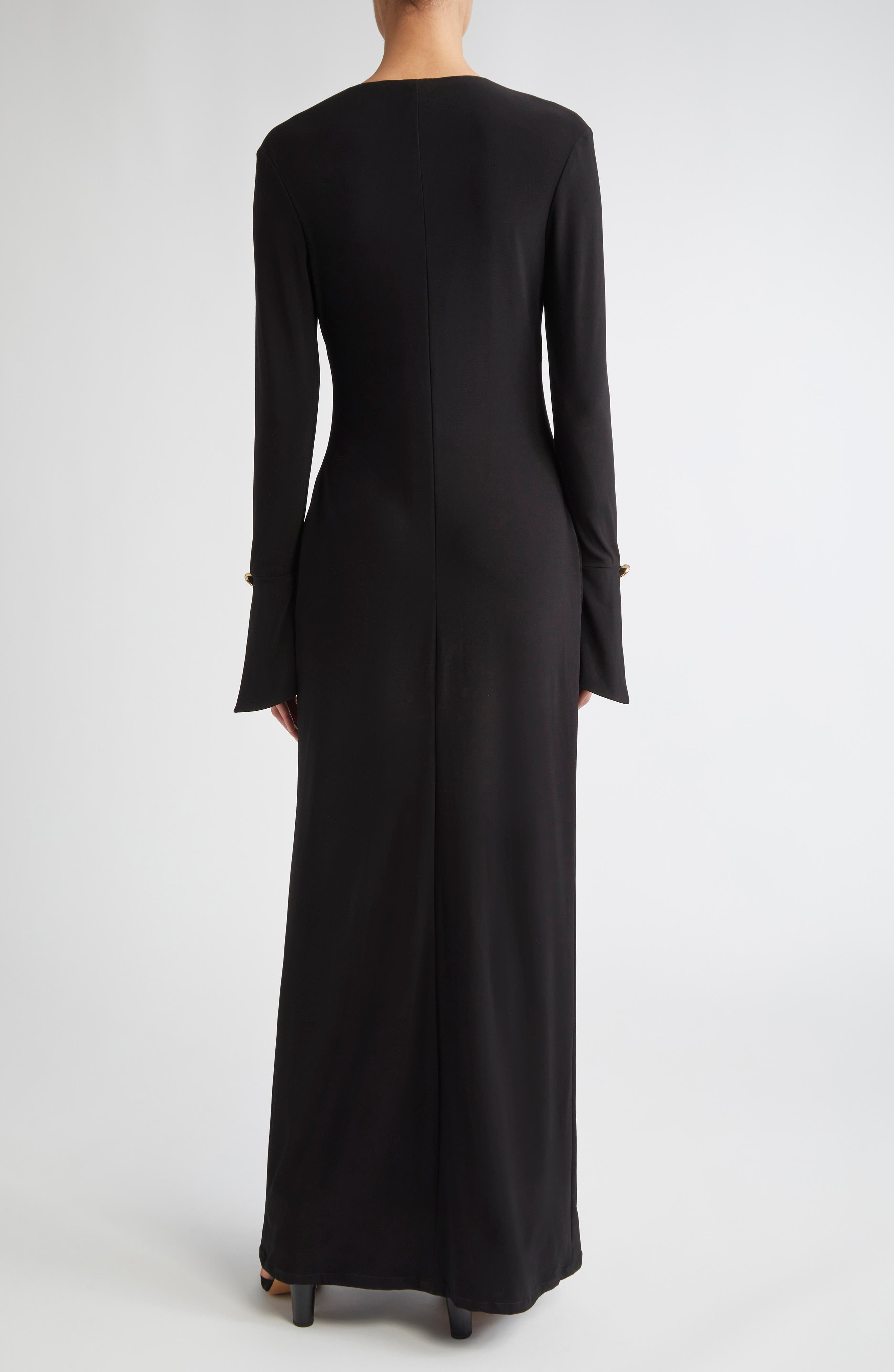 Brandon Maxwell Sylvie Plunge Neck Long Sleeve Gown in Black at Nordstrom - 2