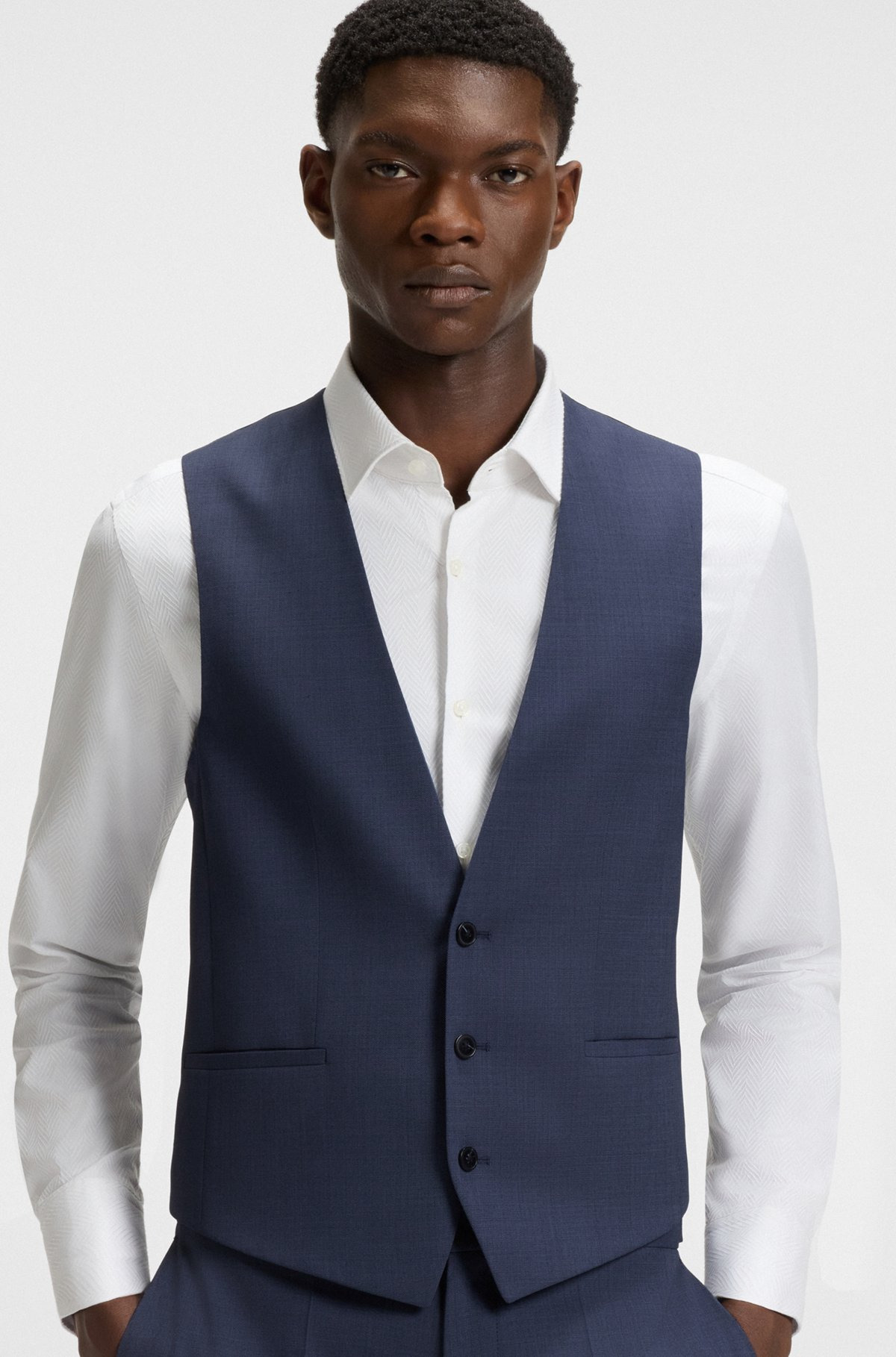 SLIM-FIT THREE-PIECE SUIT WITH SHARKSKIN WEAVE - 5