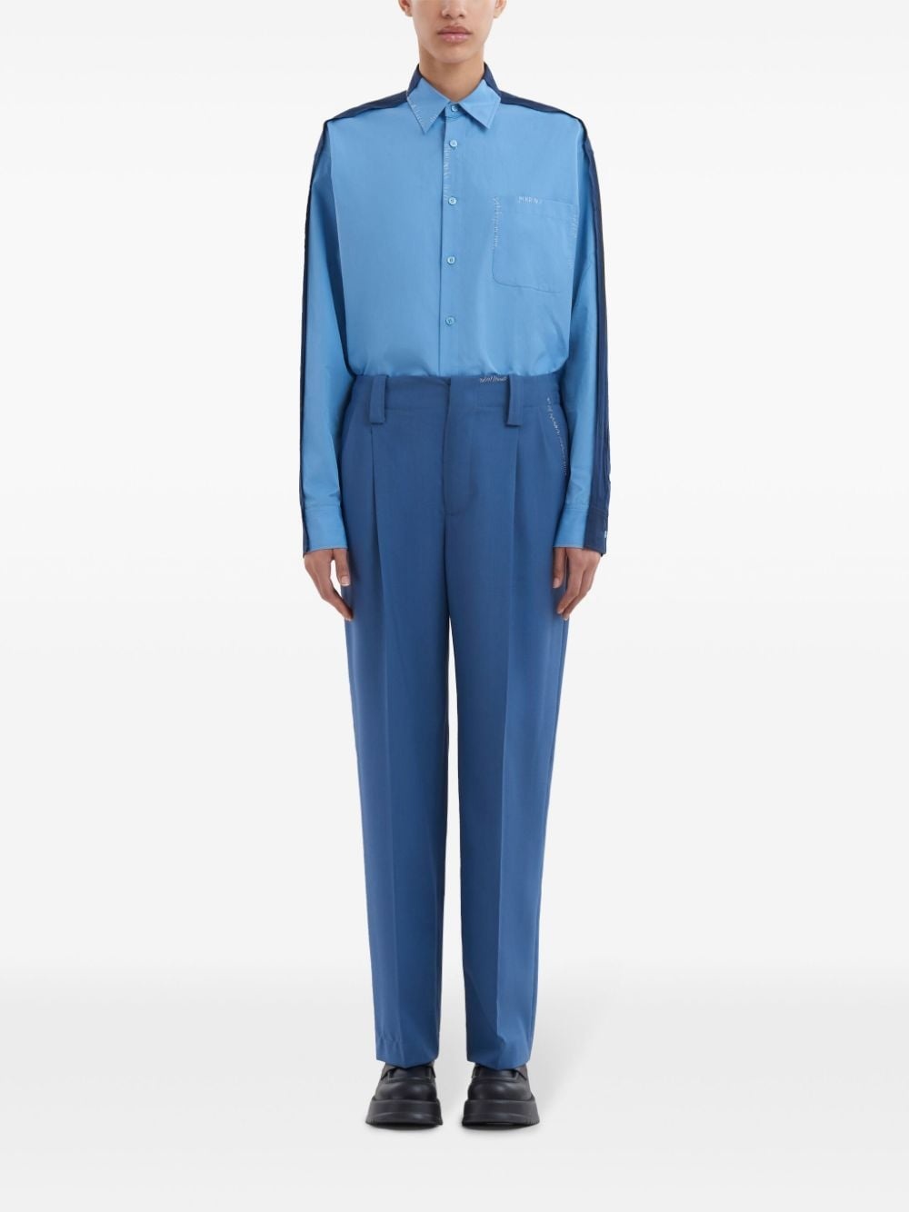 embroidered-logo virgin wool trousers - 3