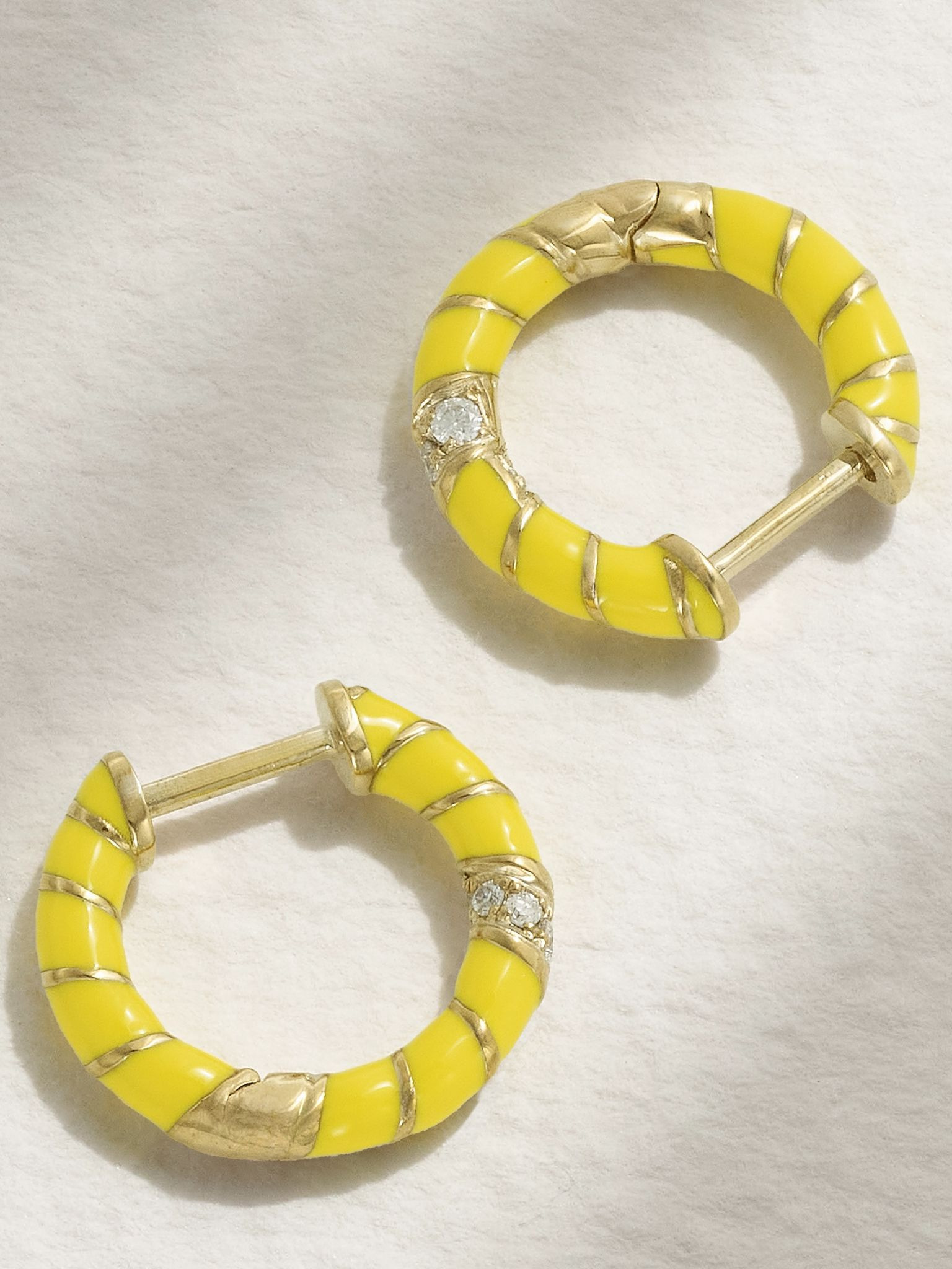 9-karat gold, enamel and diamond hoop earrings Gold - 3